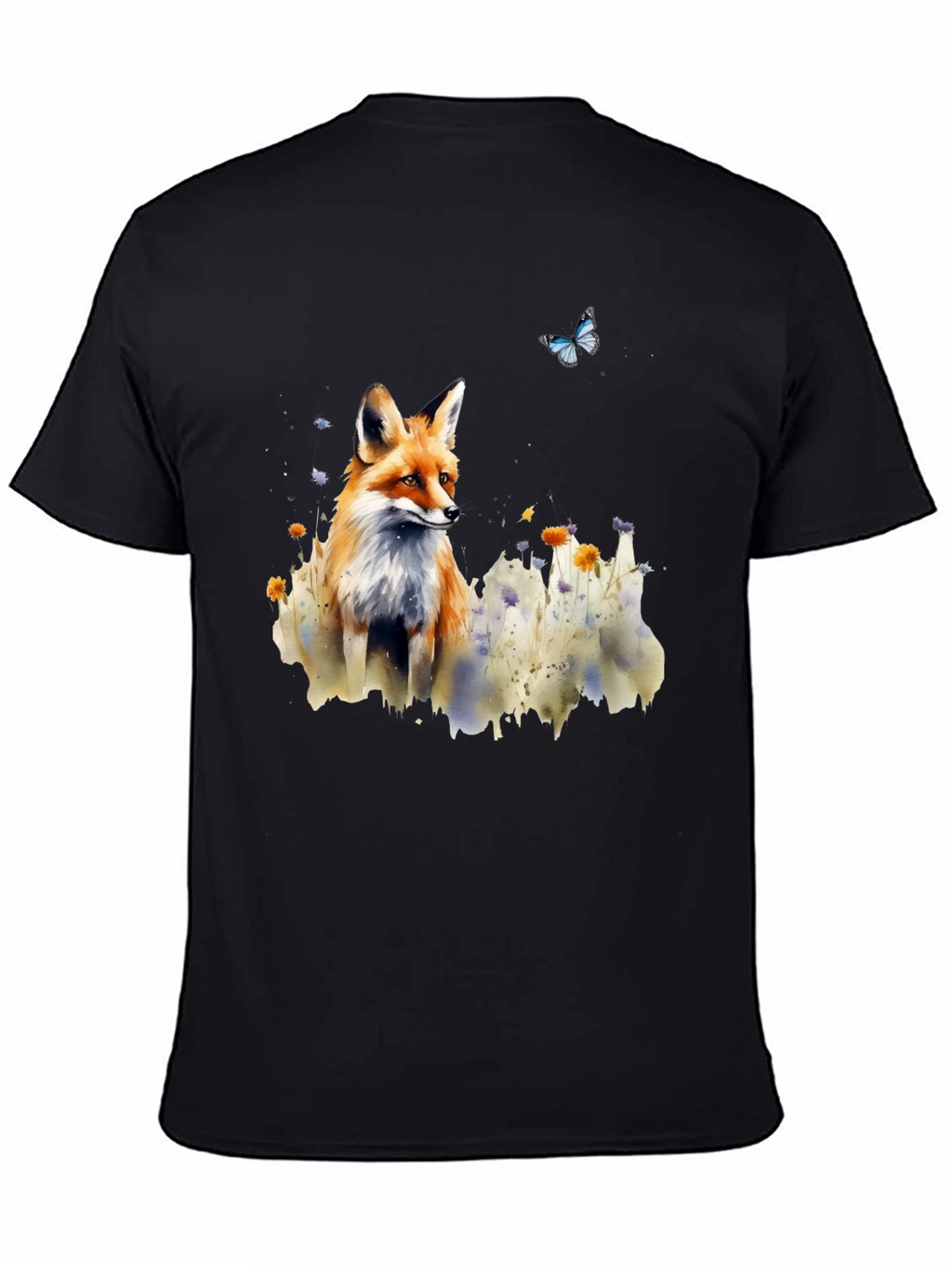 Fox and Butterfly Graphic Print T-Shirt