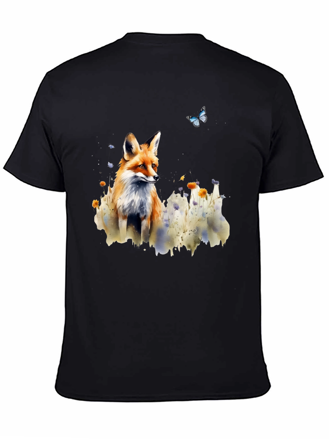 Fox and Butterfly Graphic Print T-Shirt