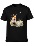 Fox and Butterfly Graphic Print T-Shirt
