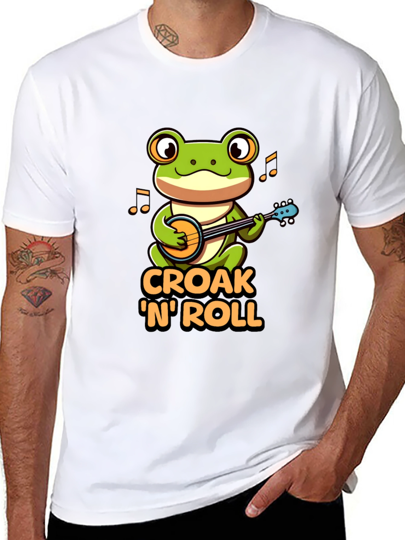 Croak N Roll Frog T-Shirt - Banjo Playing Amphibian Tee