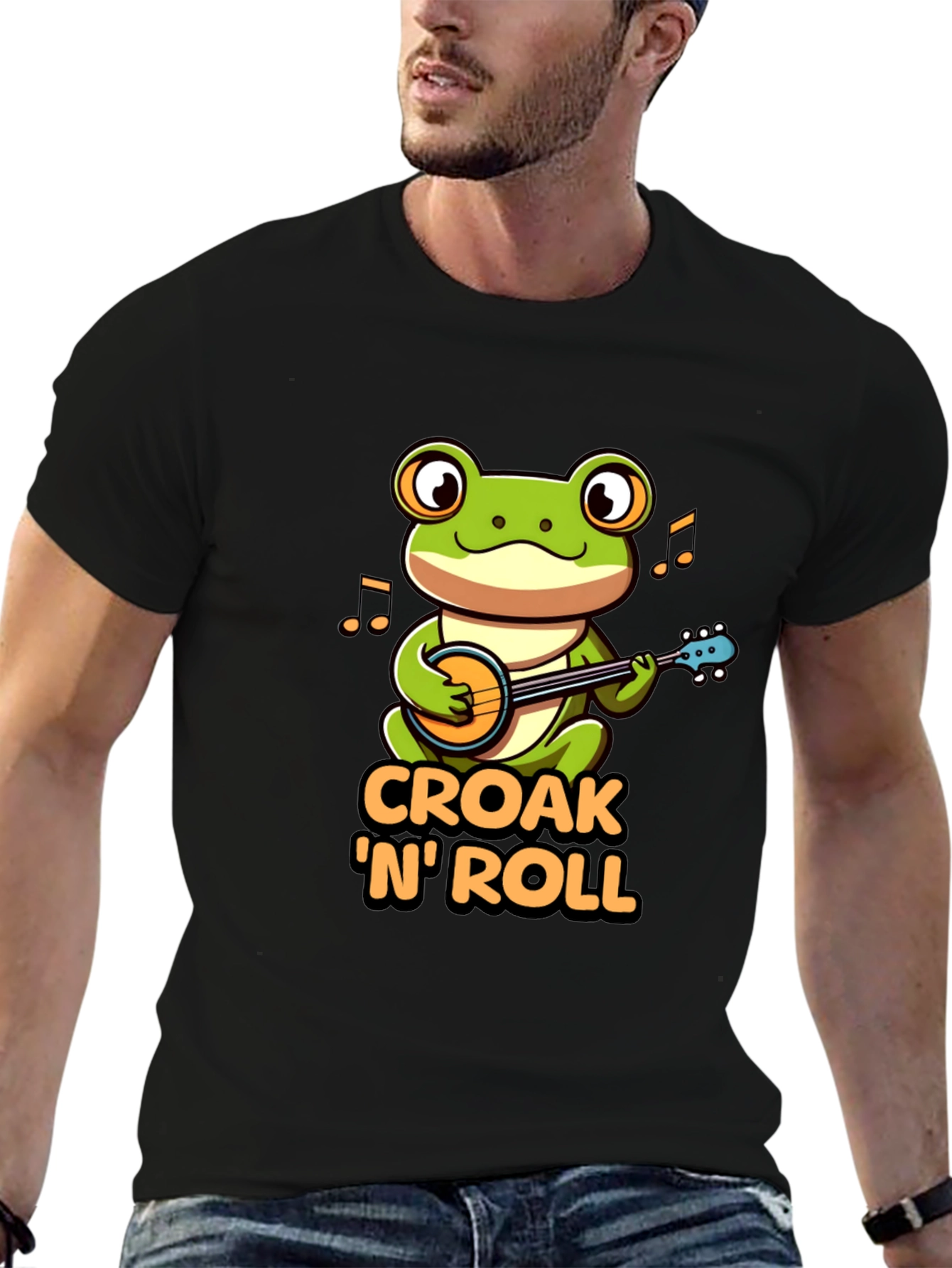 Croak N Roll Frog T-Shirt - Banjo Playing Amphibian Tee