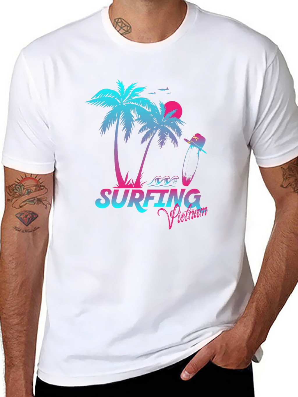 Surfing Vietnam Graphic Tee - Palm Tree Design