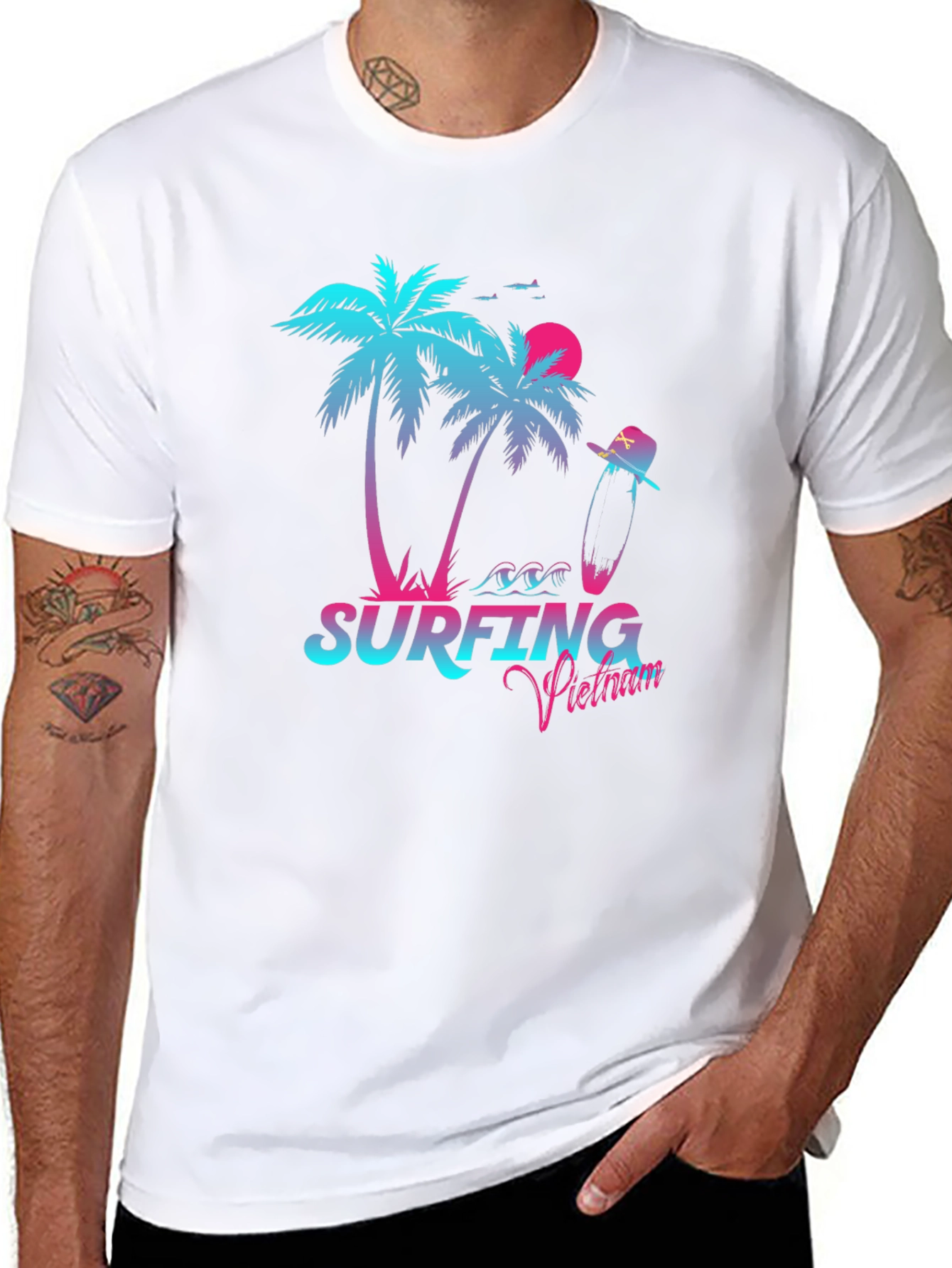 Surfing Vietnam Graphic Tee - Palm Tree Design