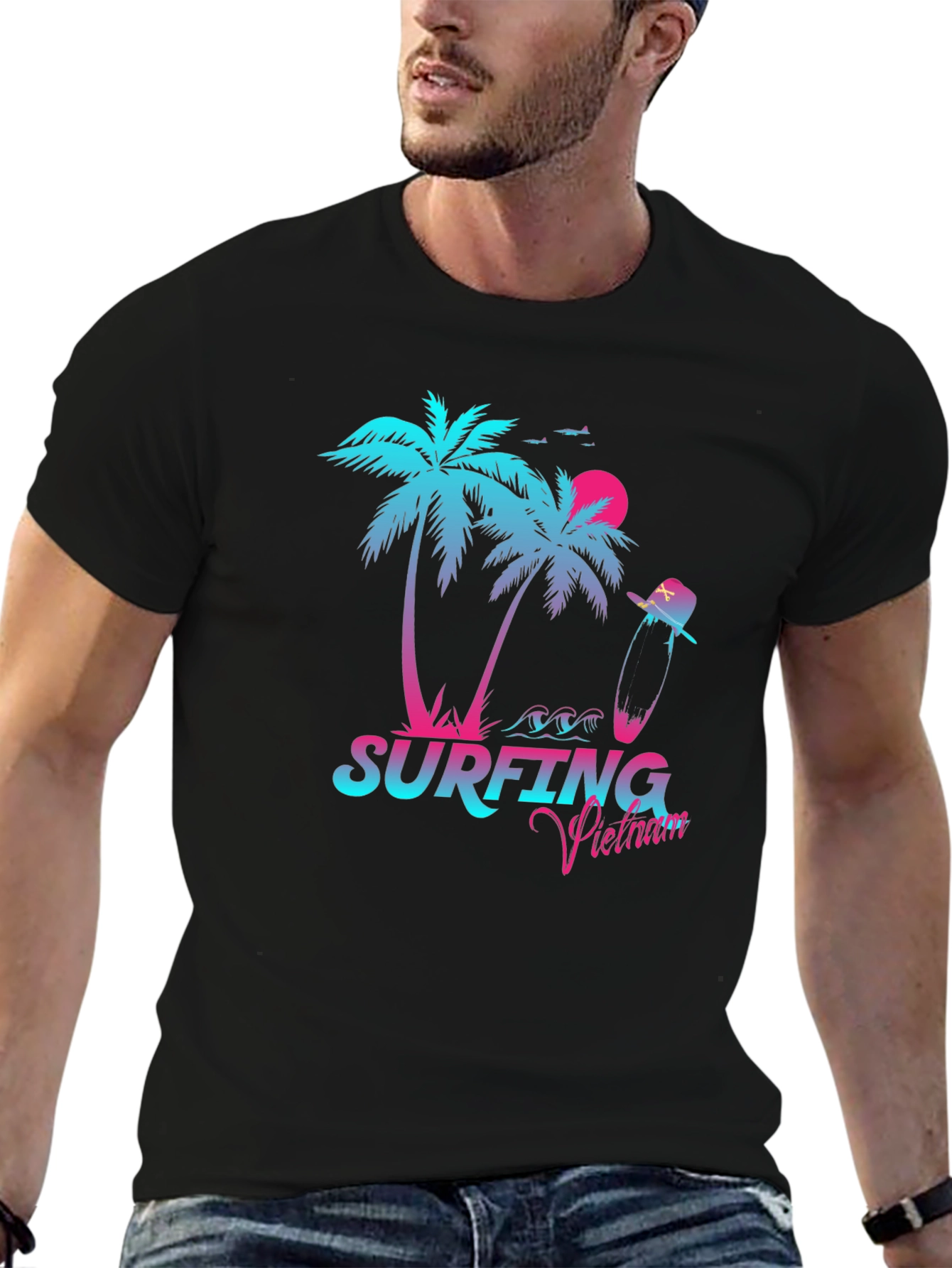 Surfing Vietnam Graphic Tee - Palm Tree Design