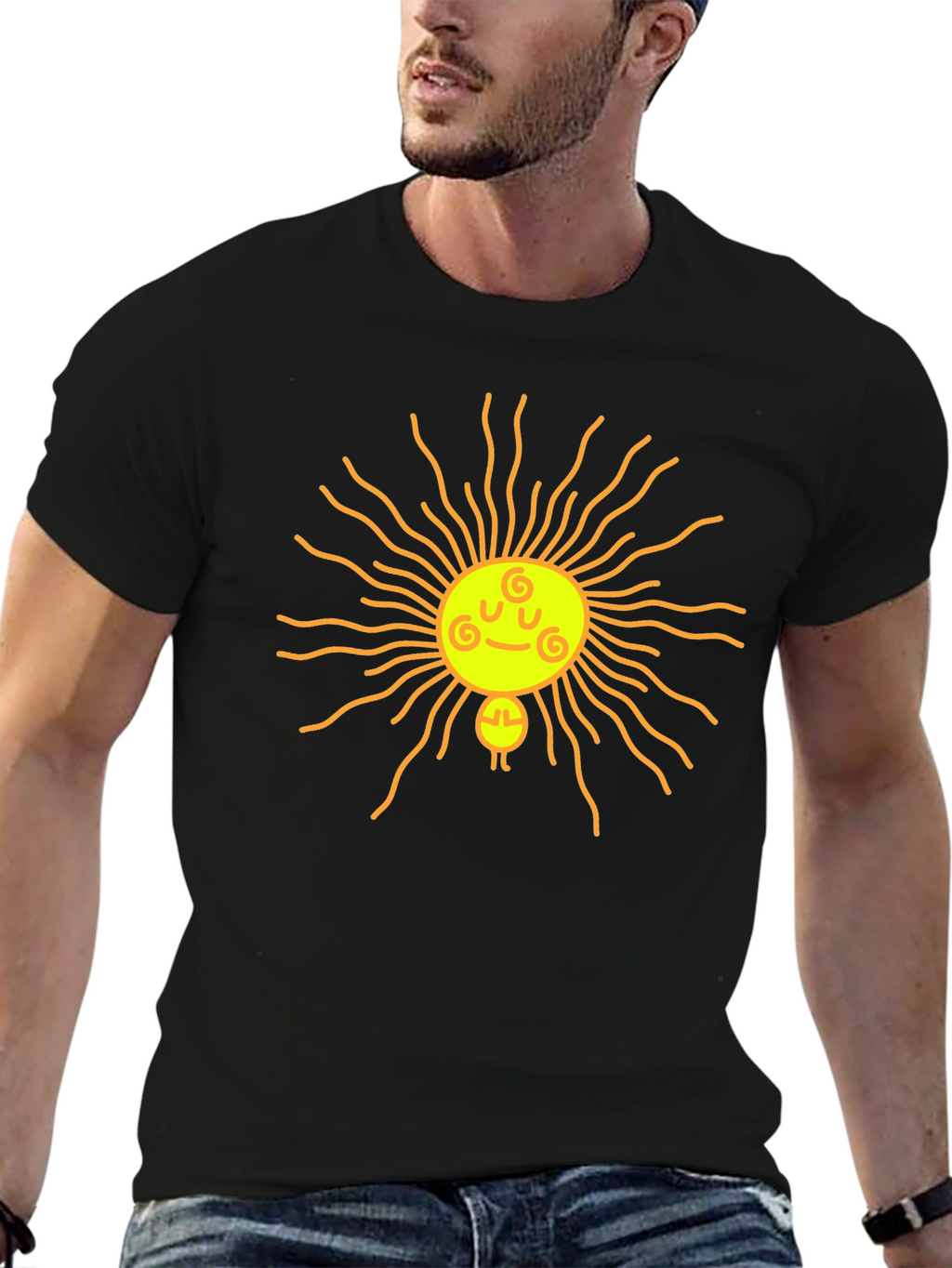 Smiling Sun Graphic Black T-Shirt
