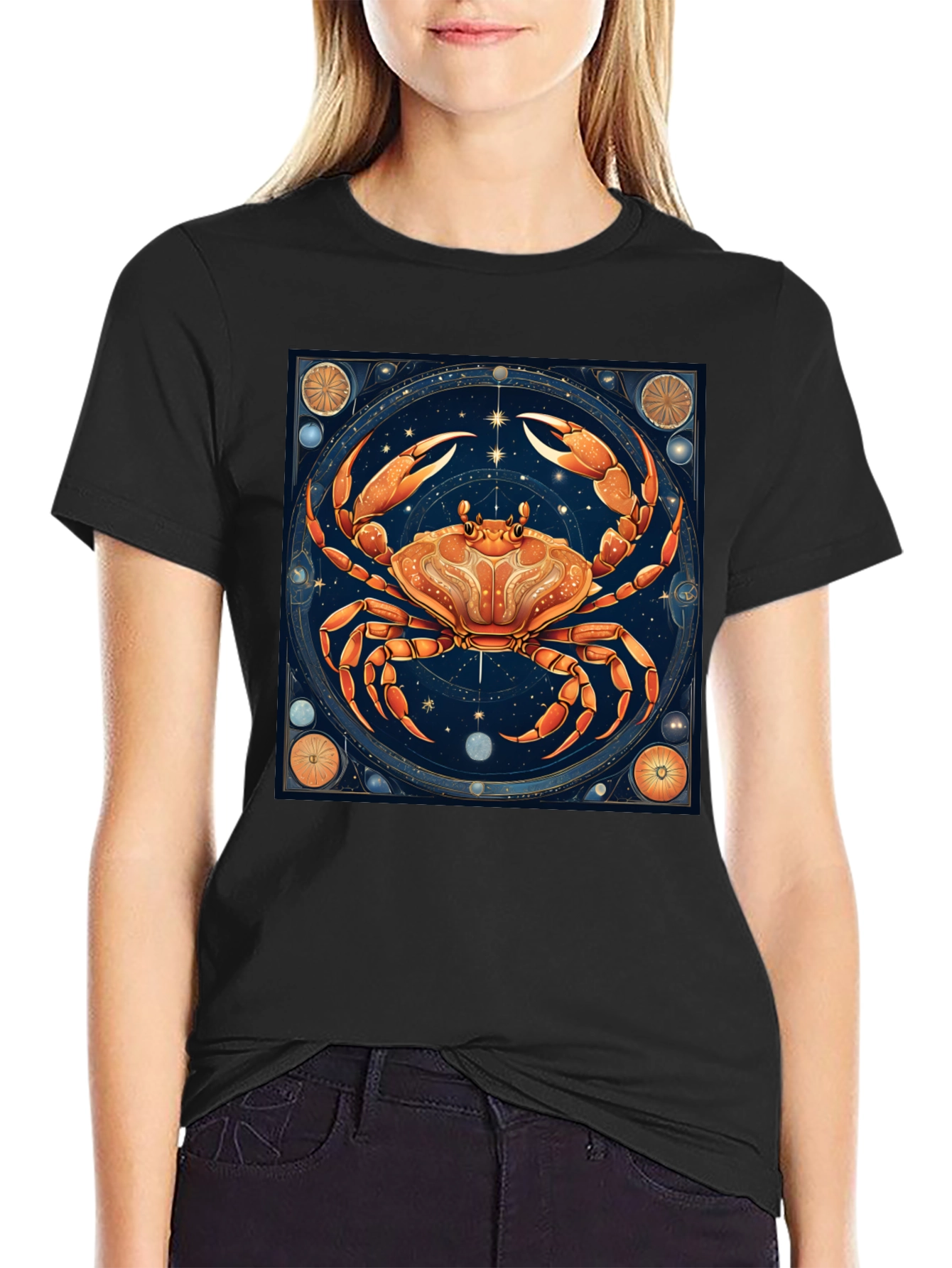 Cancer Zodiac Graphic Tee - Black Cotton T-Shirt