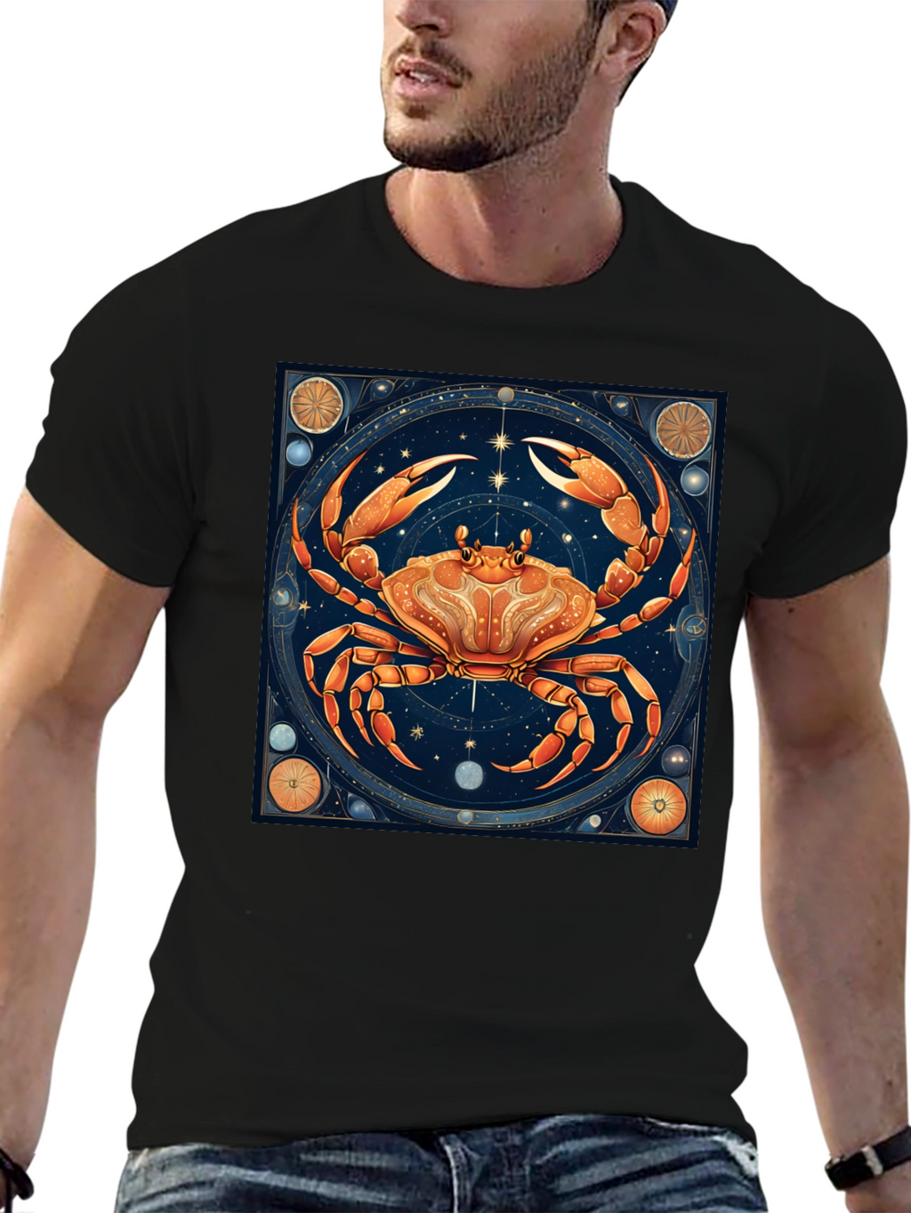 Cancer Zodiac Graphic Tee - Black Cotton T-Shirt