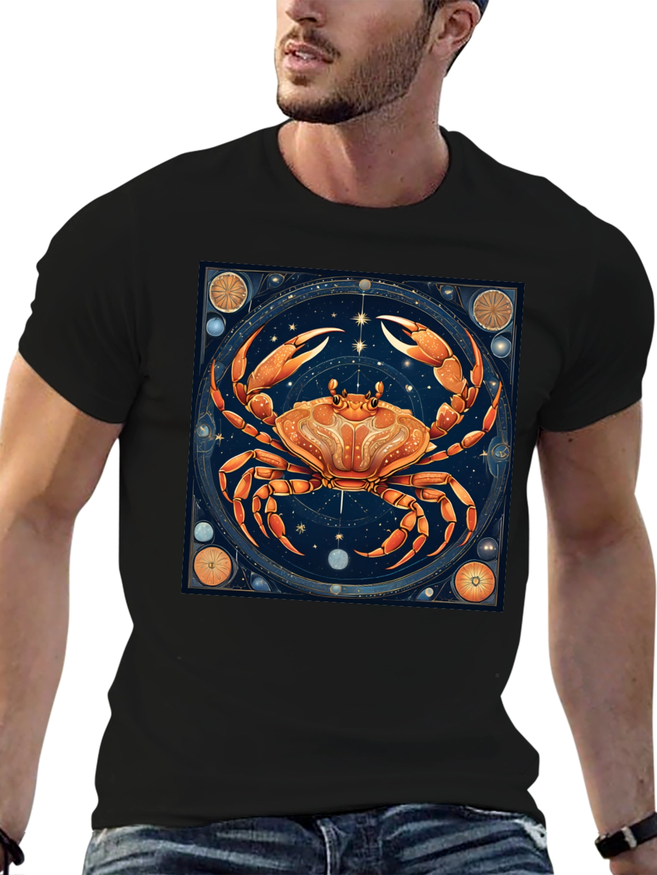Cancer Zodiac Graphic Tee - Black Cotton T-Shirt