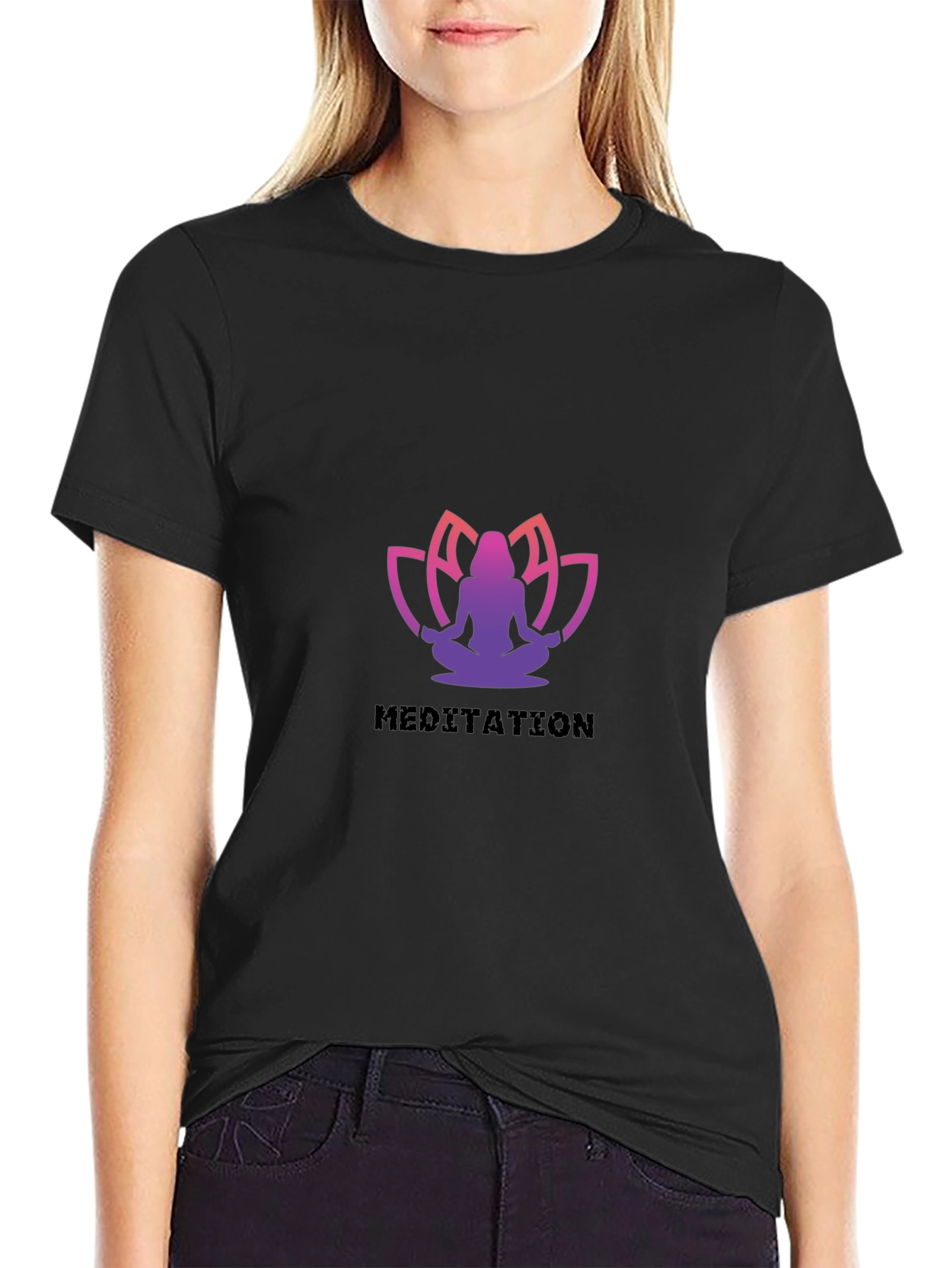 Meditative Lotus Black T-Shirt