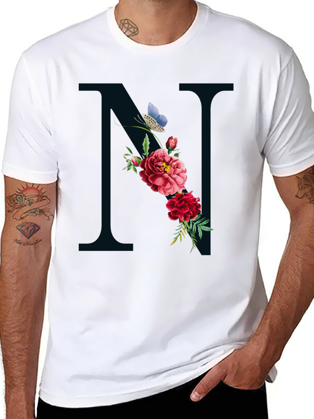 Floral Letter N Graphic Tee