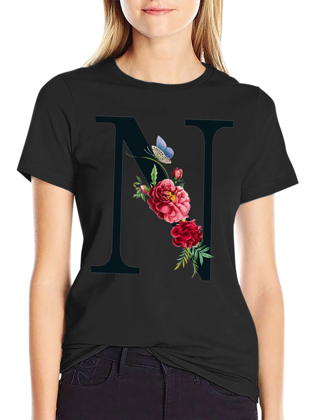 Floral Letter N Graphic Tee