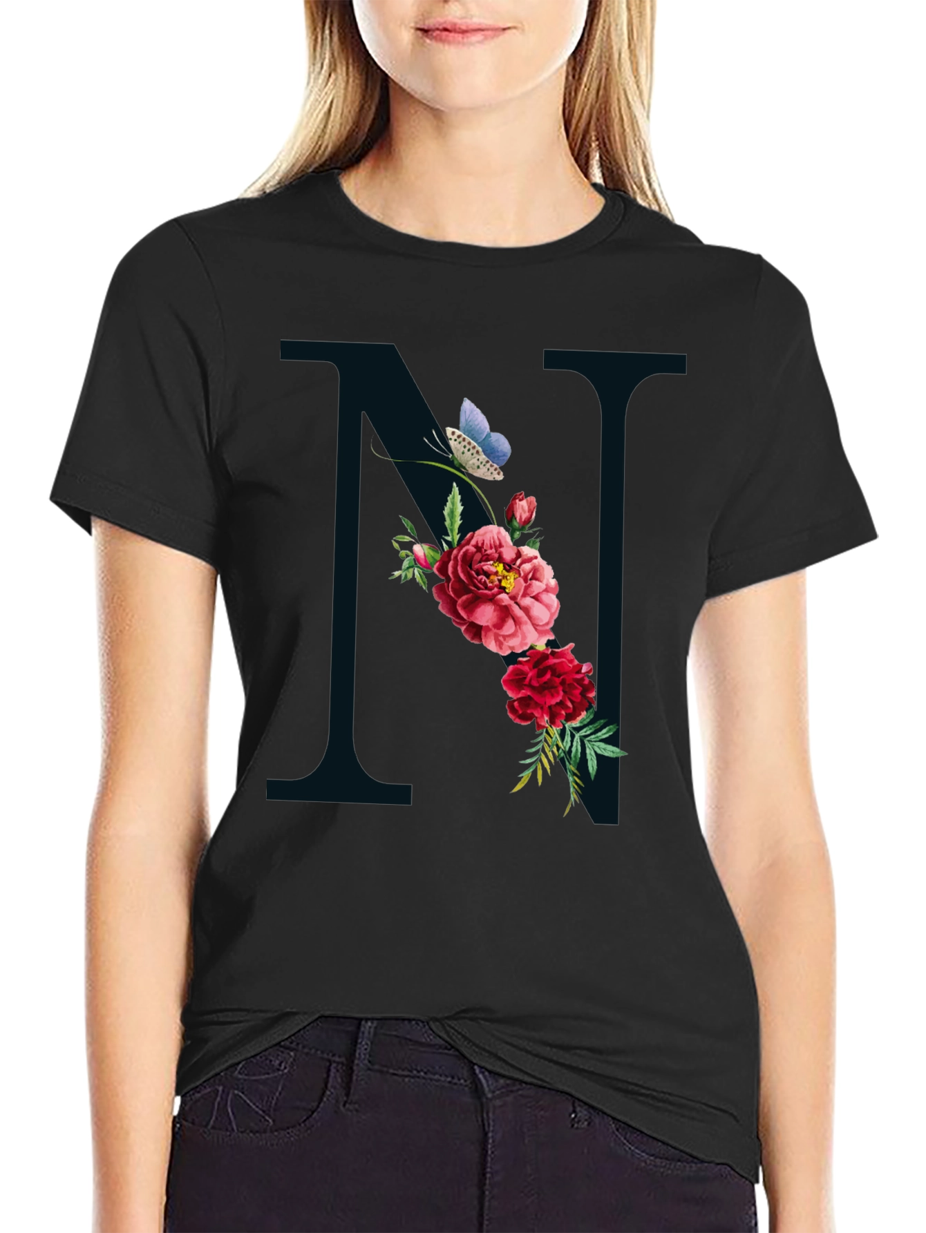 Floral Letter N Graphic Tee