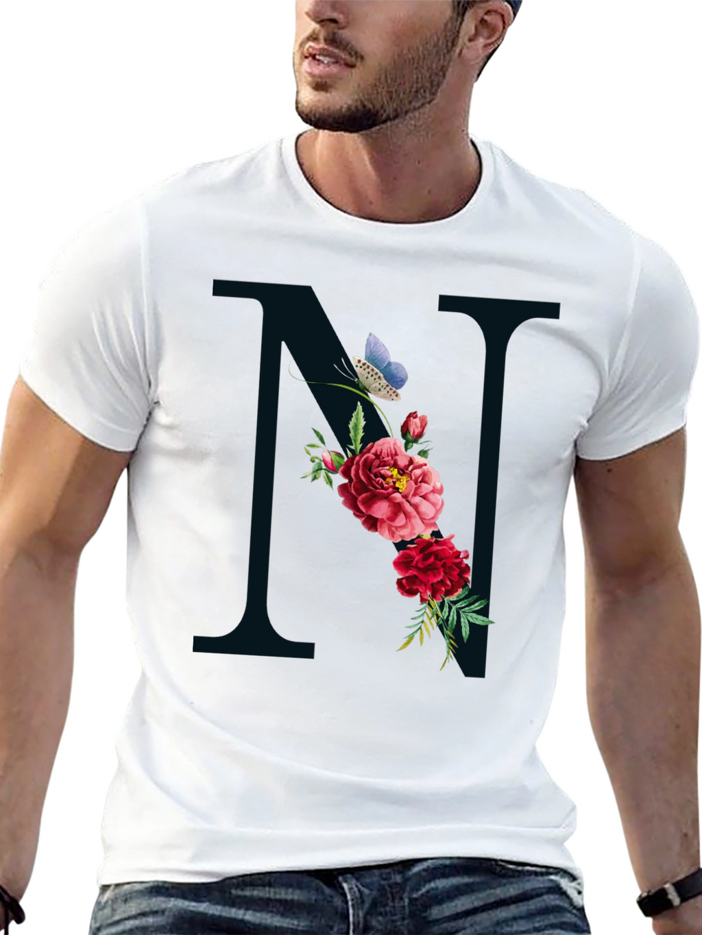 Floral Letter N Graphic Tee