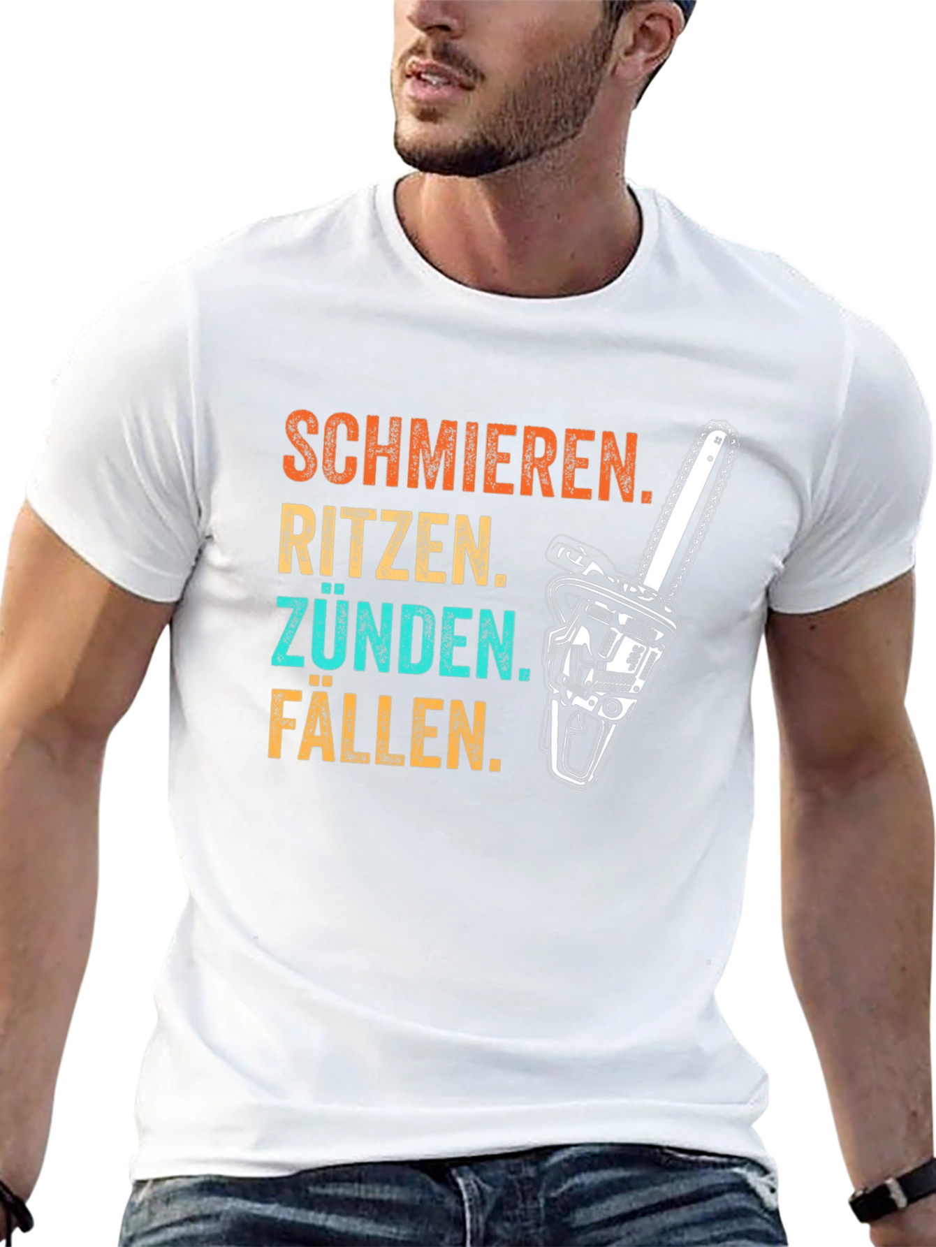 Schmieren Ritzen Zünden Fällen Chainsaw T-Shirt