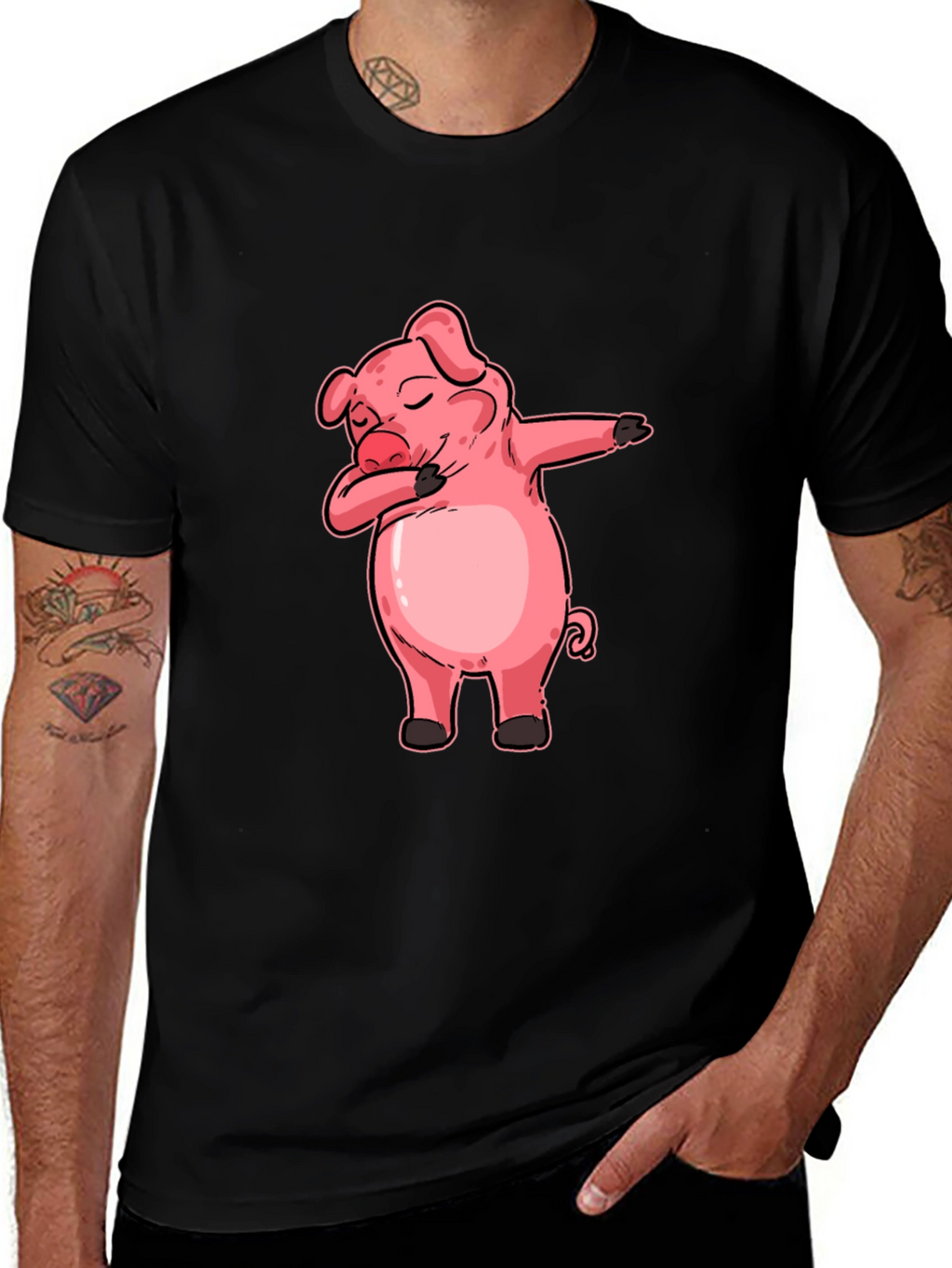 Dabbing Pig Graphic Tee - Funny Cartoon Piglet T-Shirt