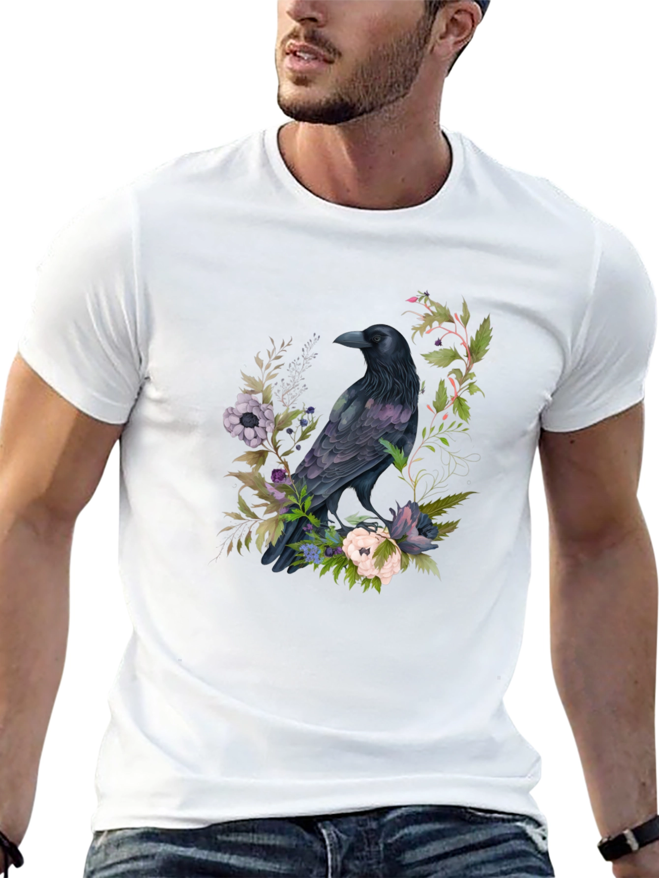 Raven & Floral Graphic T-Shirt