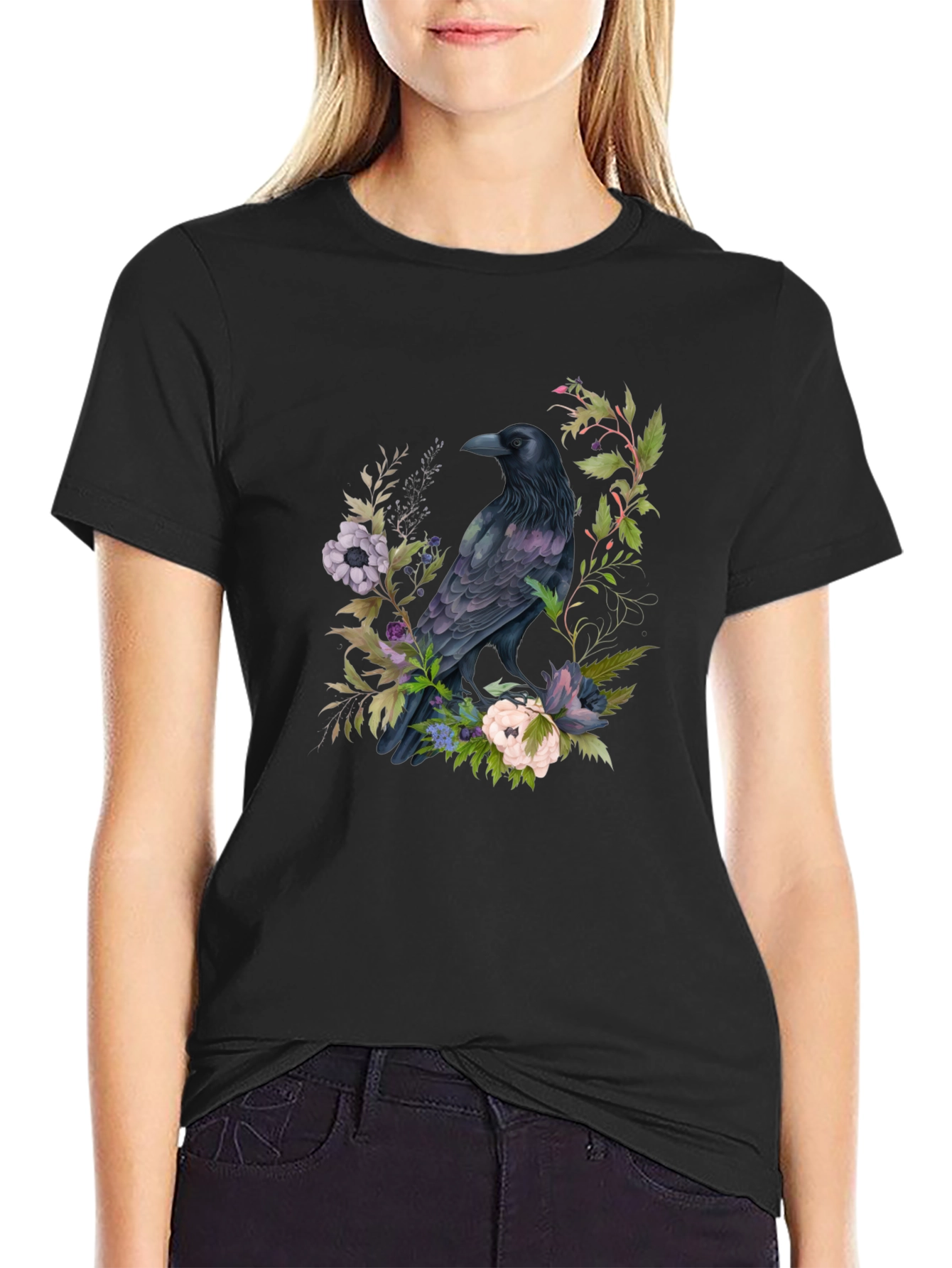 Raven & Floral Graphic T-Shirt