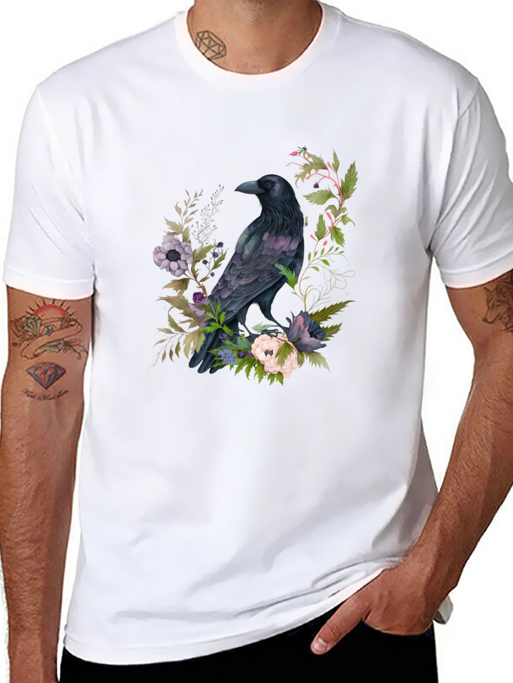 Raven & Floral Graphic T-Shirt