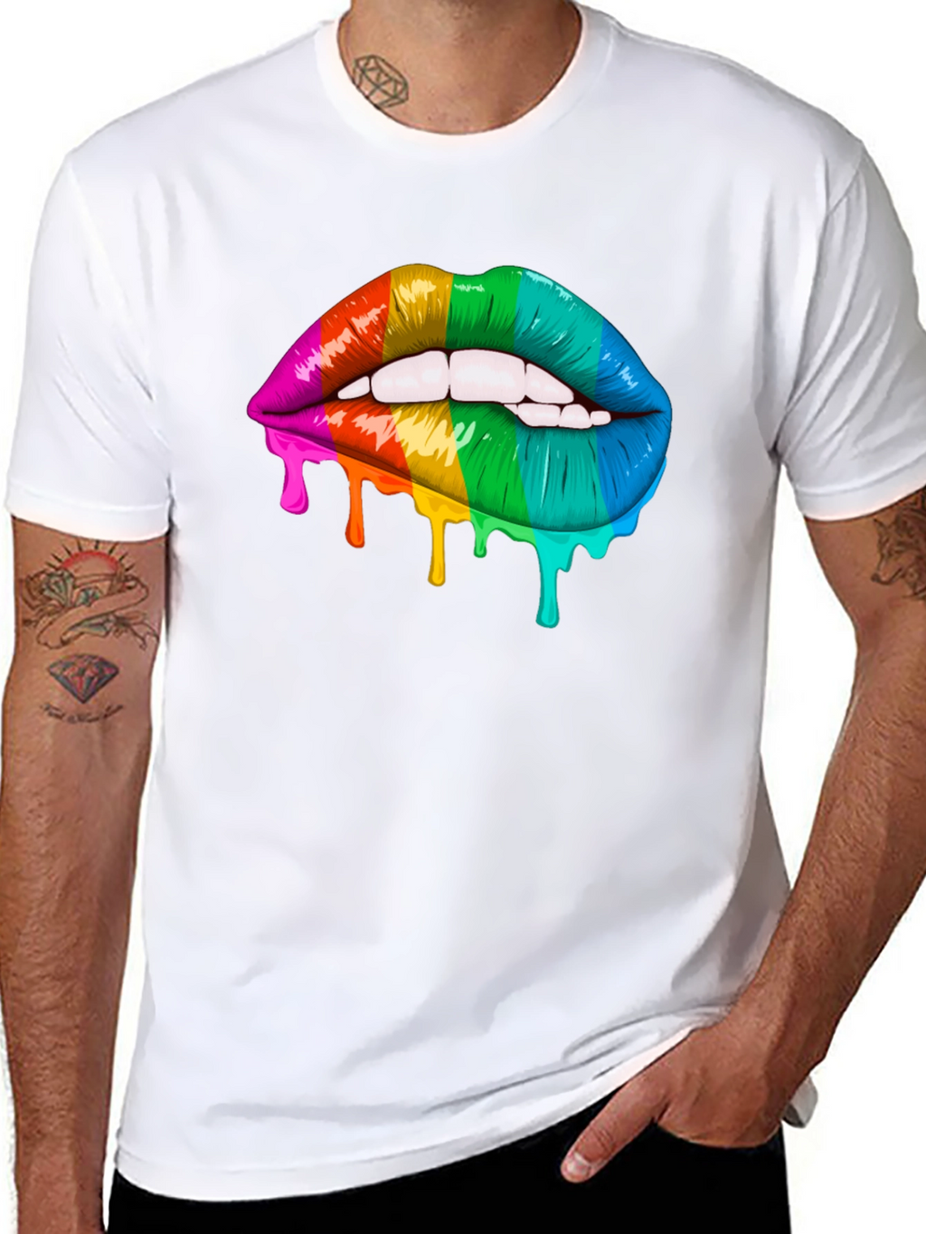 Rainbow Lips Graphic Tee - Stylish Statement Shirt