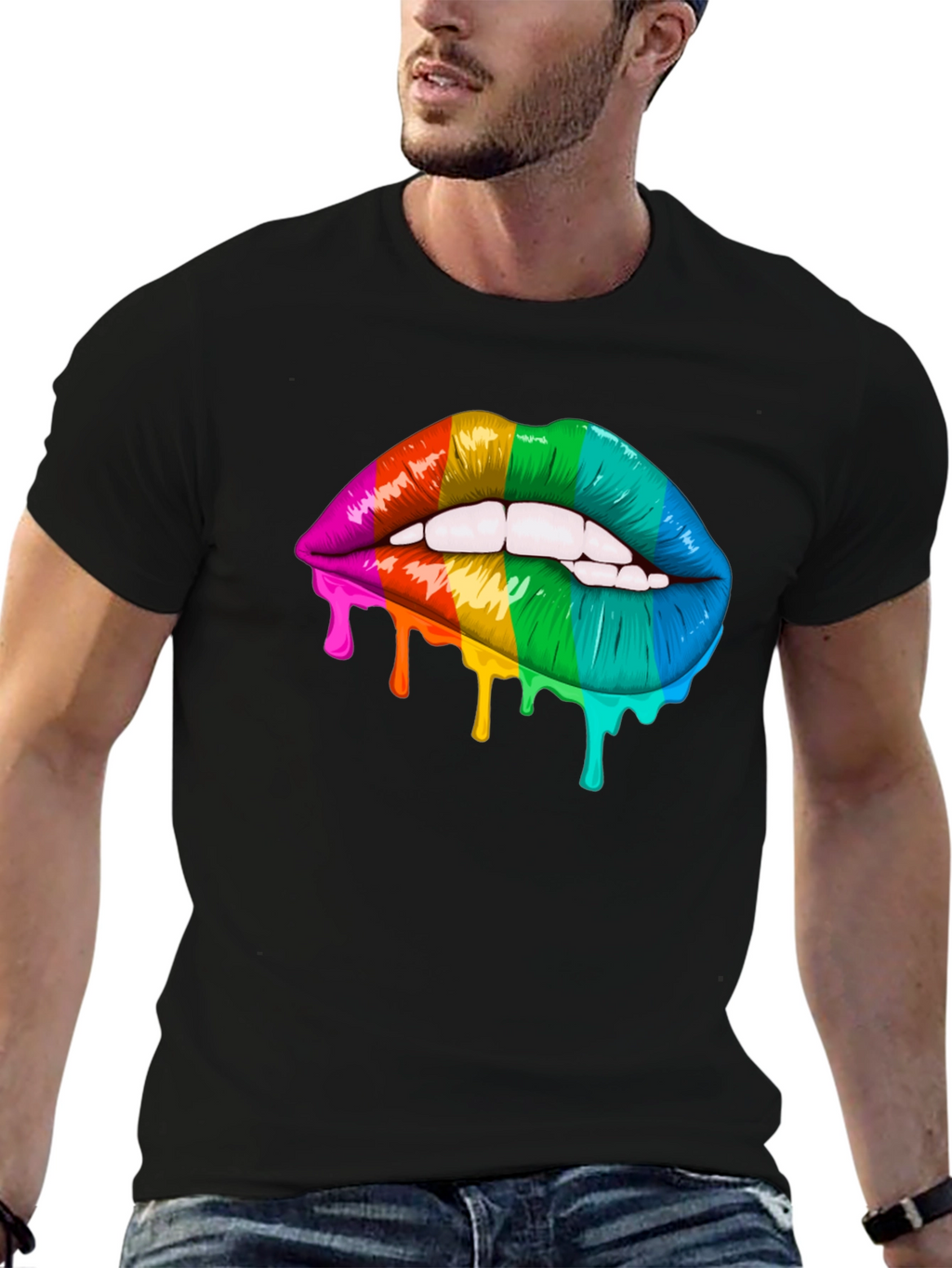 Rainbow Lips Graphic Tee - Stylish Statement Shirt