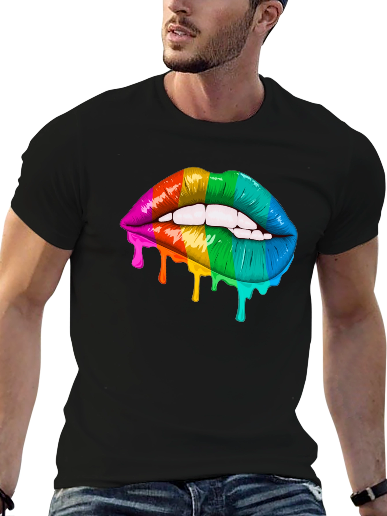 Rainbow Lips Graphic Tee - Stylish Statement Shirt