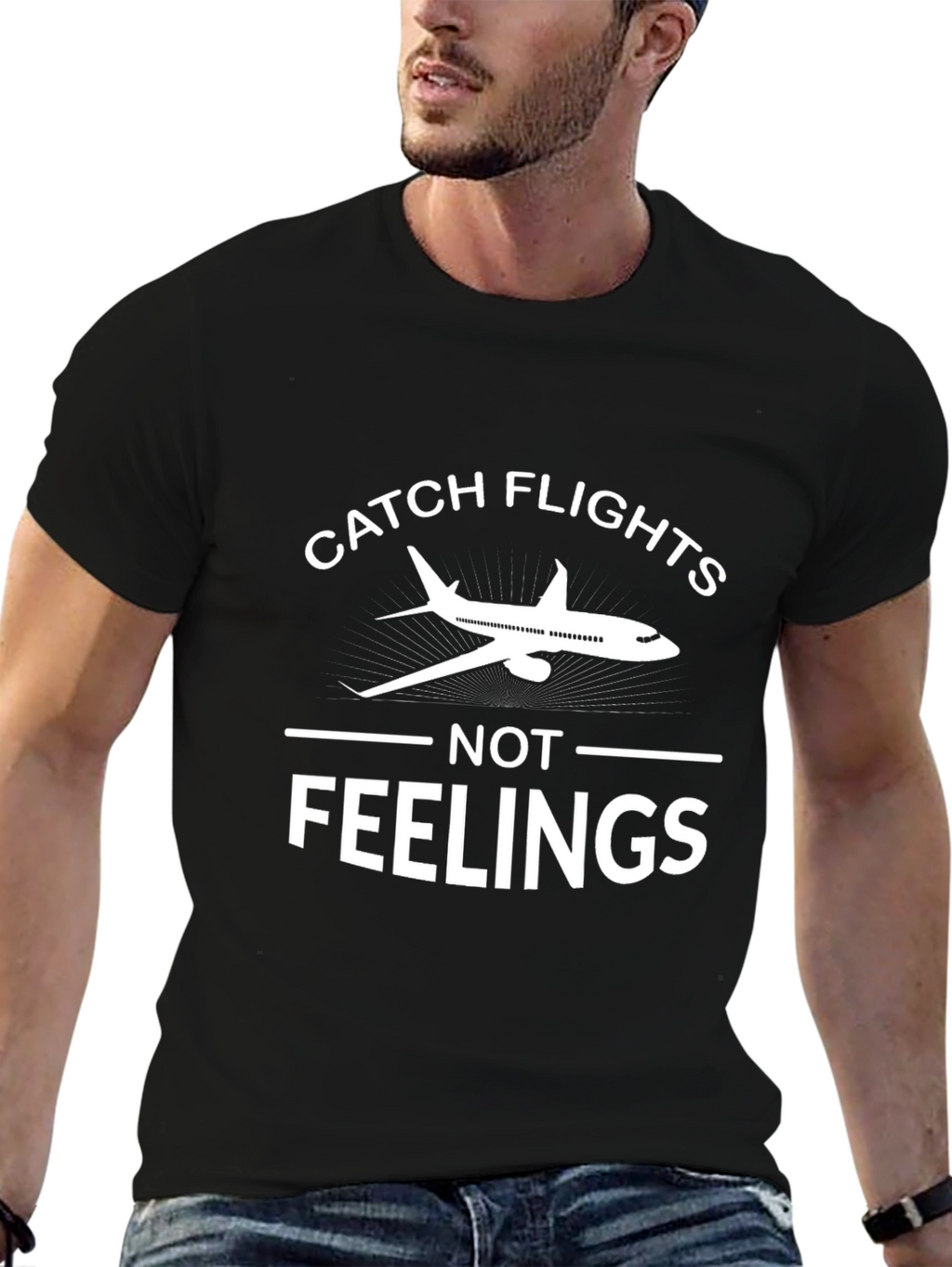 Catch Flights Not Feelings Graphic Tee - Airplane Shirt