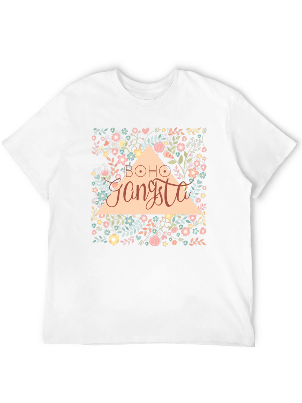 Boho Gangsta Floral Graphic Print Black T-Shirt