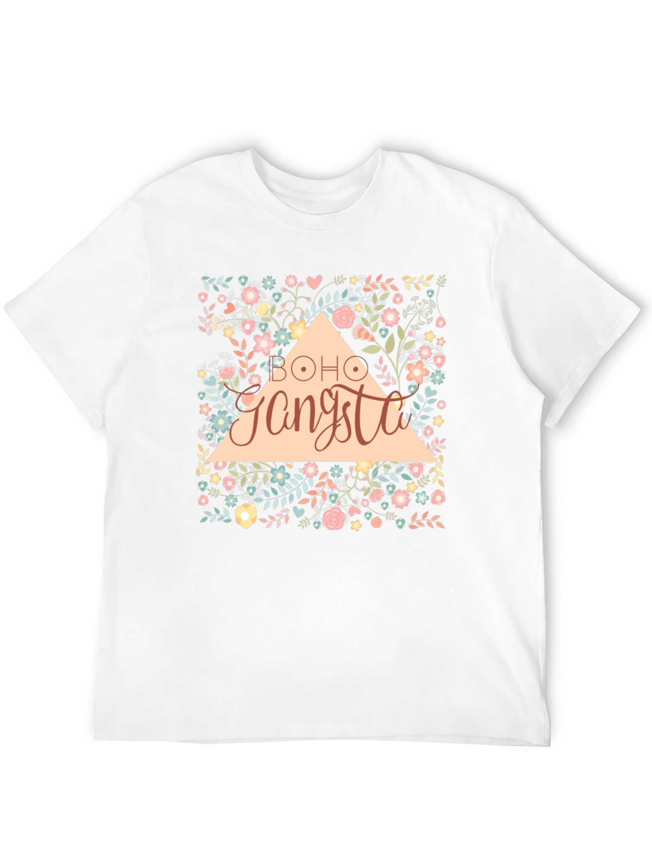 Boho Gangsta Floral Graphic Print Black T-Shirt