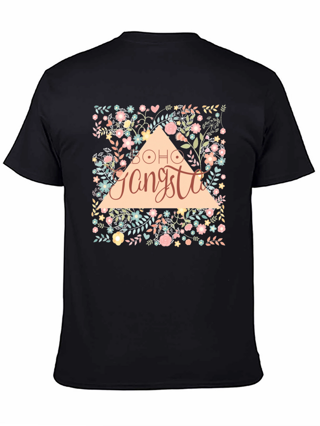 Boho Gangsta Floral Graphic Print Black T-Shirt