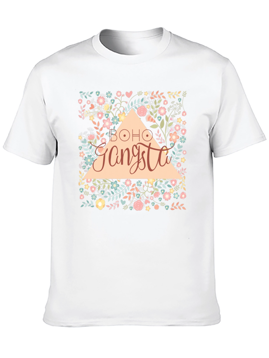Boho Gangsta Floral Graphic Print Black T-Shirt