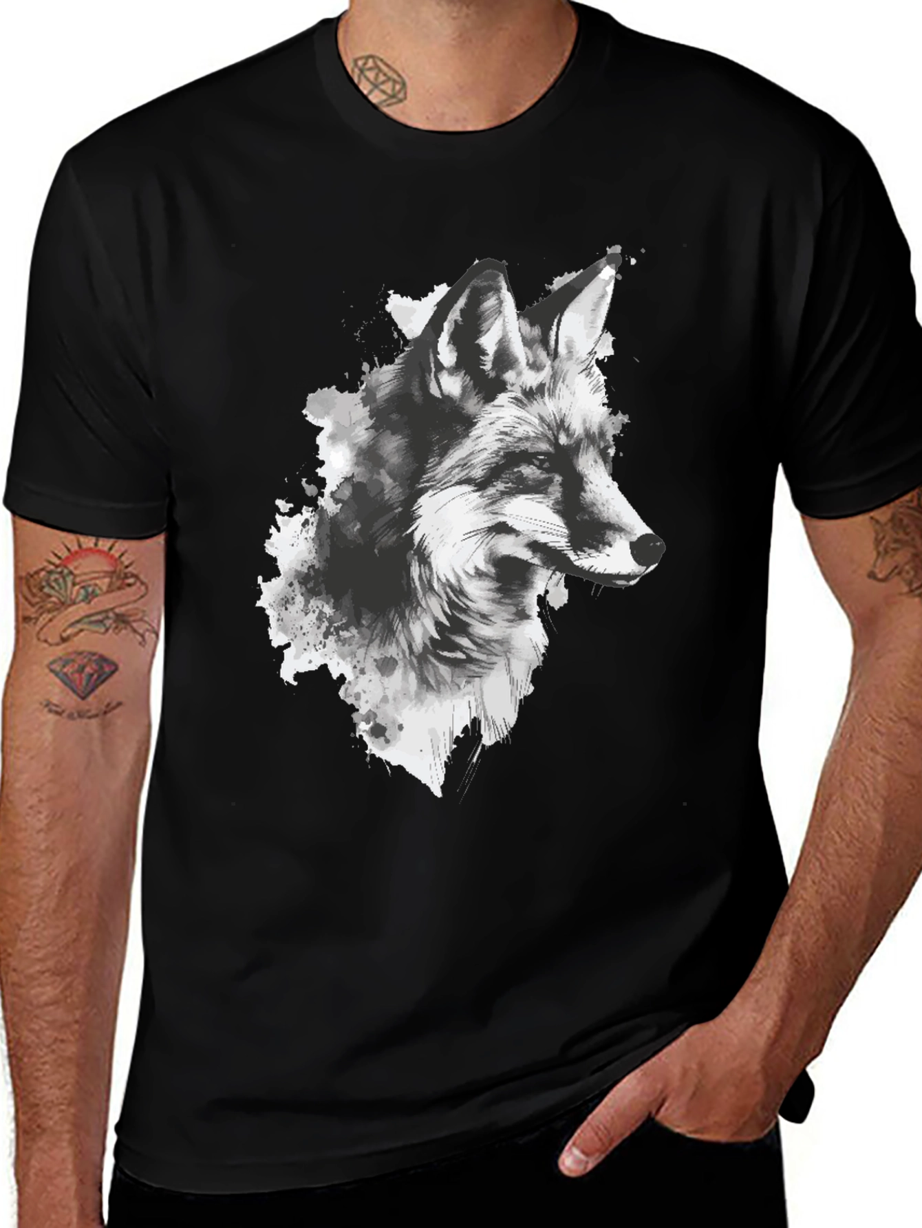 Fox Graphic Print Black T-Shirt