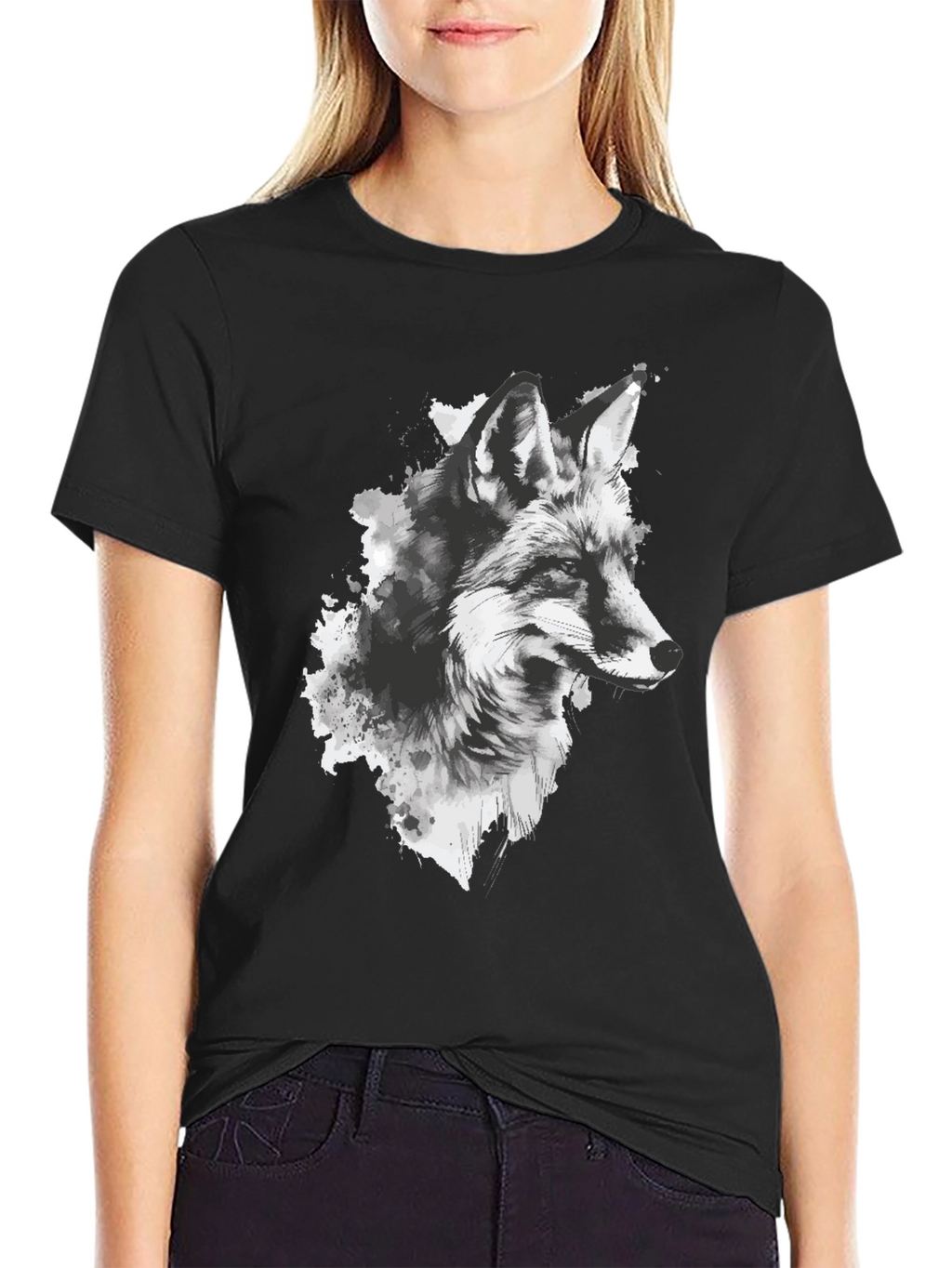 Fox Graphic Print Black T-Shirt