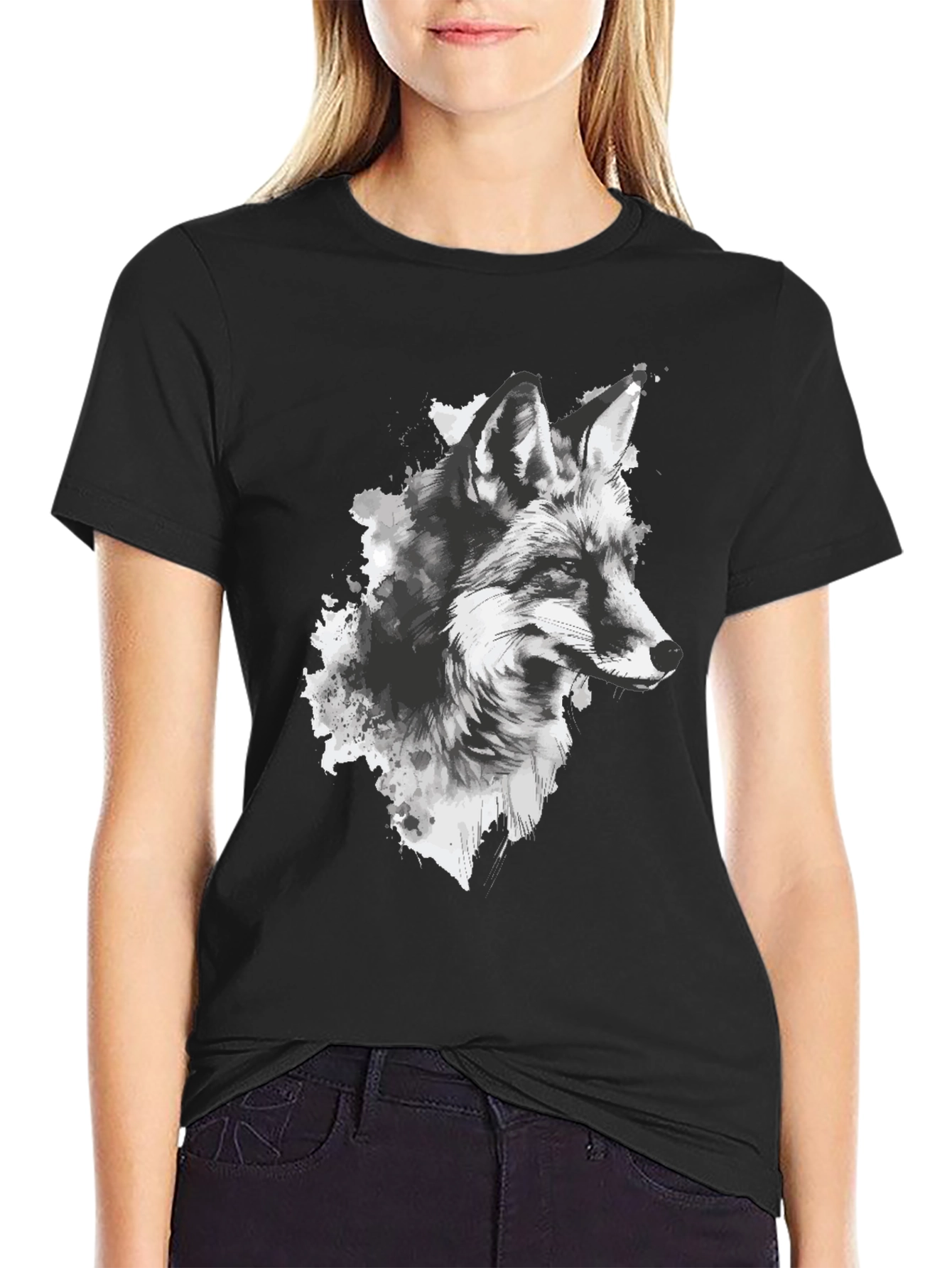 Fox Graphic Print Black T-Shirt