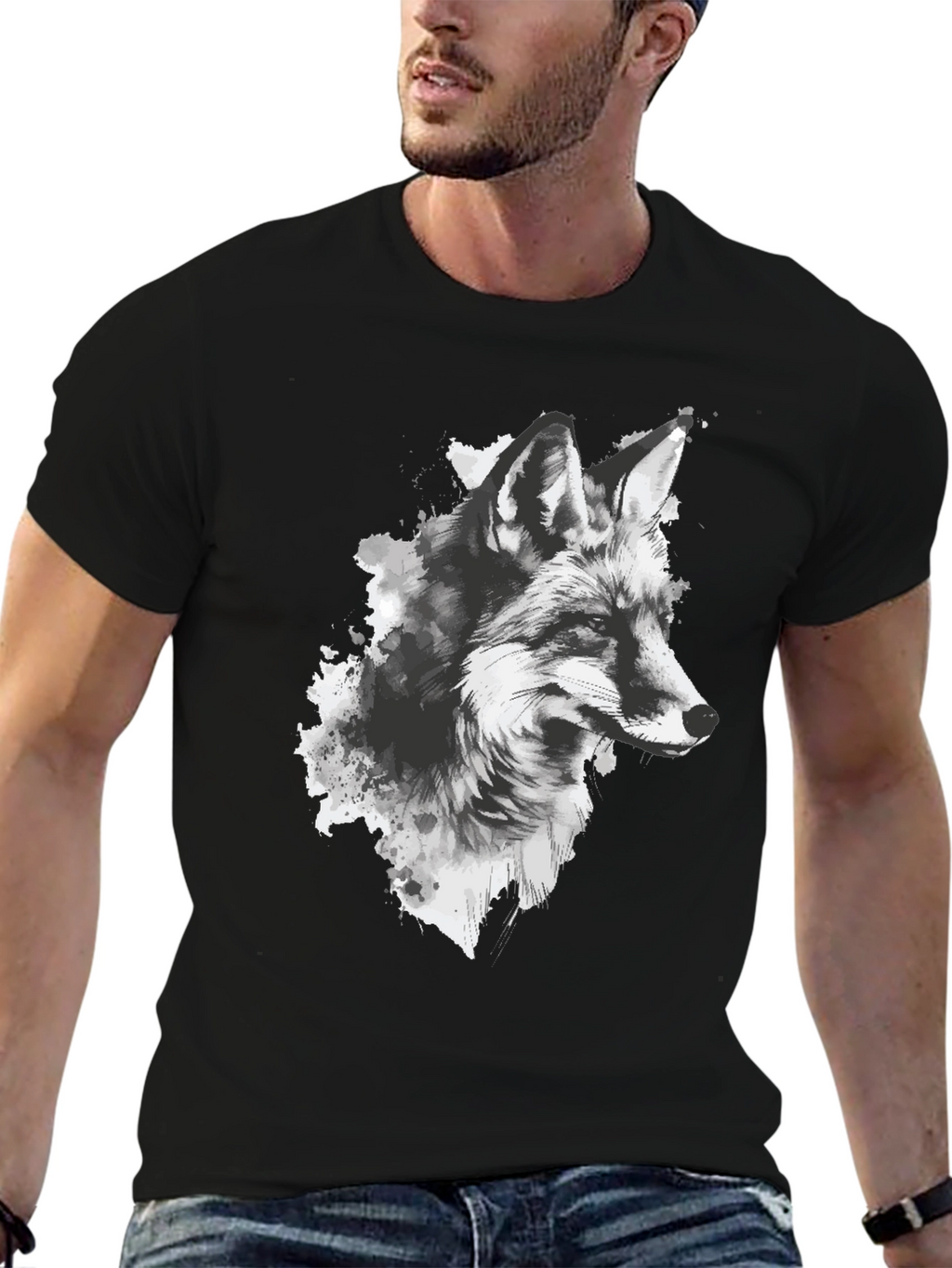 Fox Graphic Print Black T-Shirt
