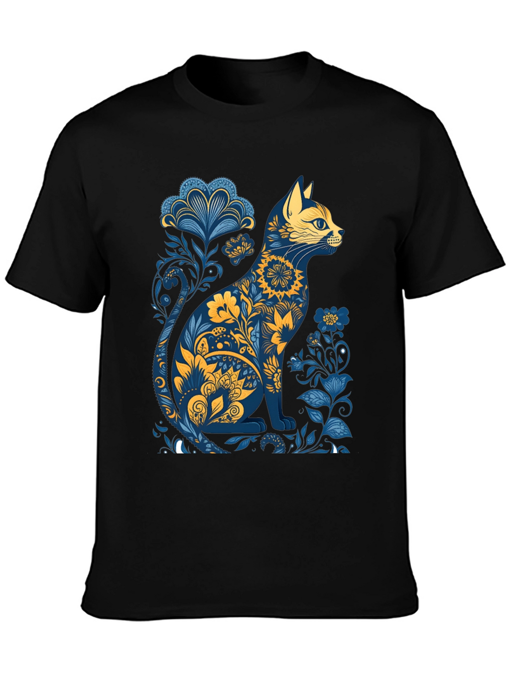 Floral Cat Graphic T-Shirt - Stylish Unisex Tee