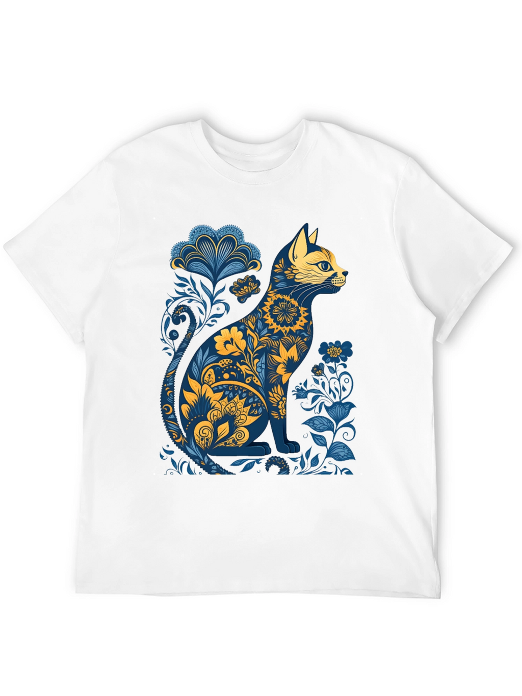 Floral Cat Graphic T-Shirt - Stylish Unisex Tee
