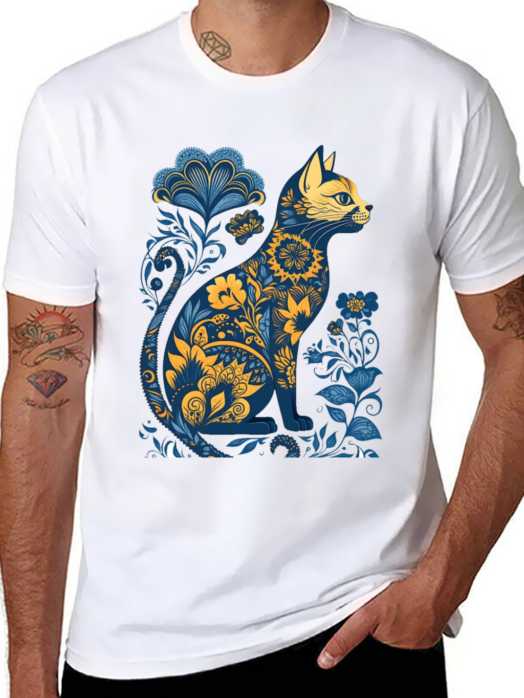 Floral Cat Graphic T-Shirt - Stylish Unisex Tee