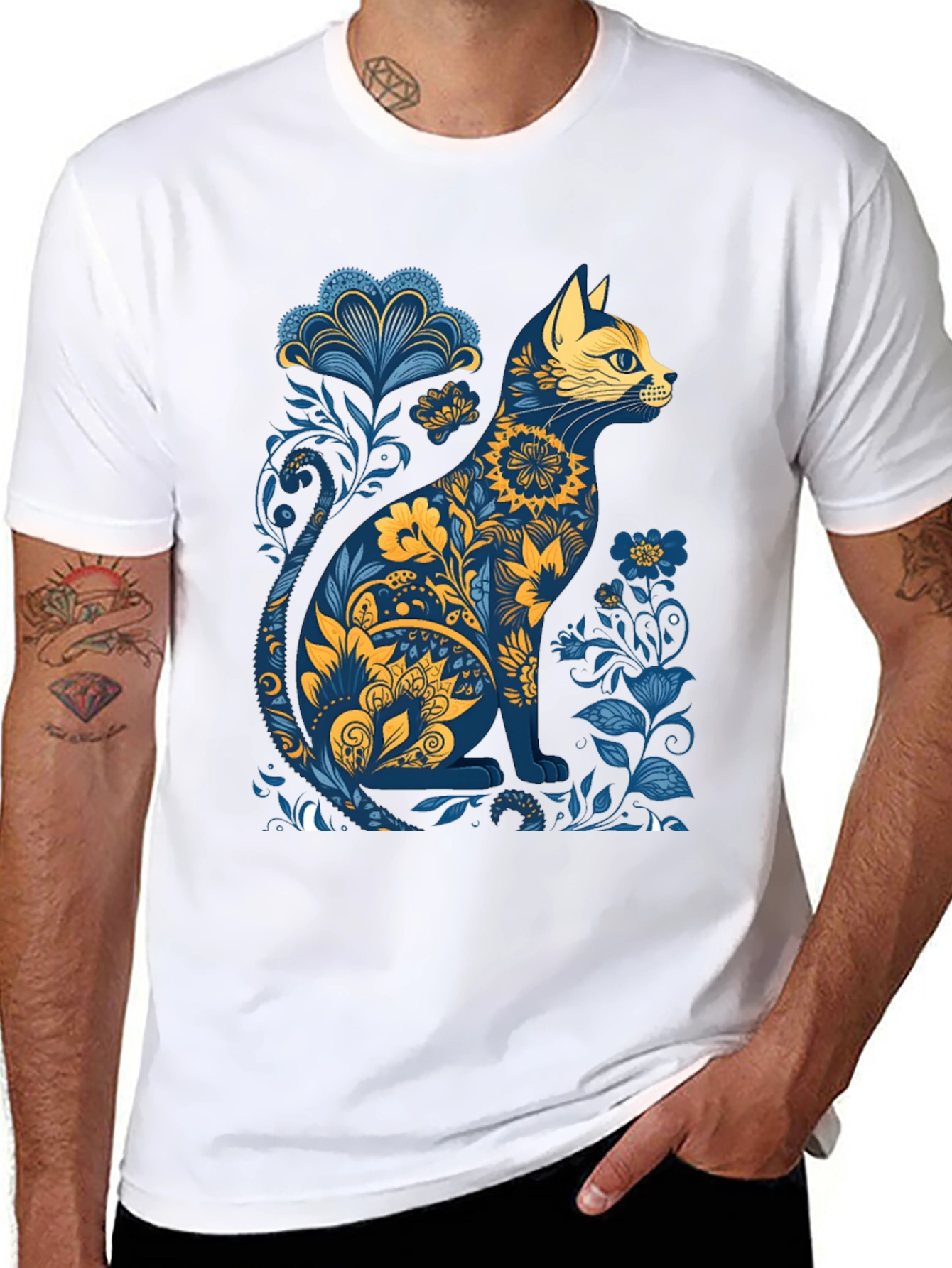Floral Cat Graphic T-Shirt - Stylish Unisex Tee