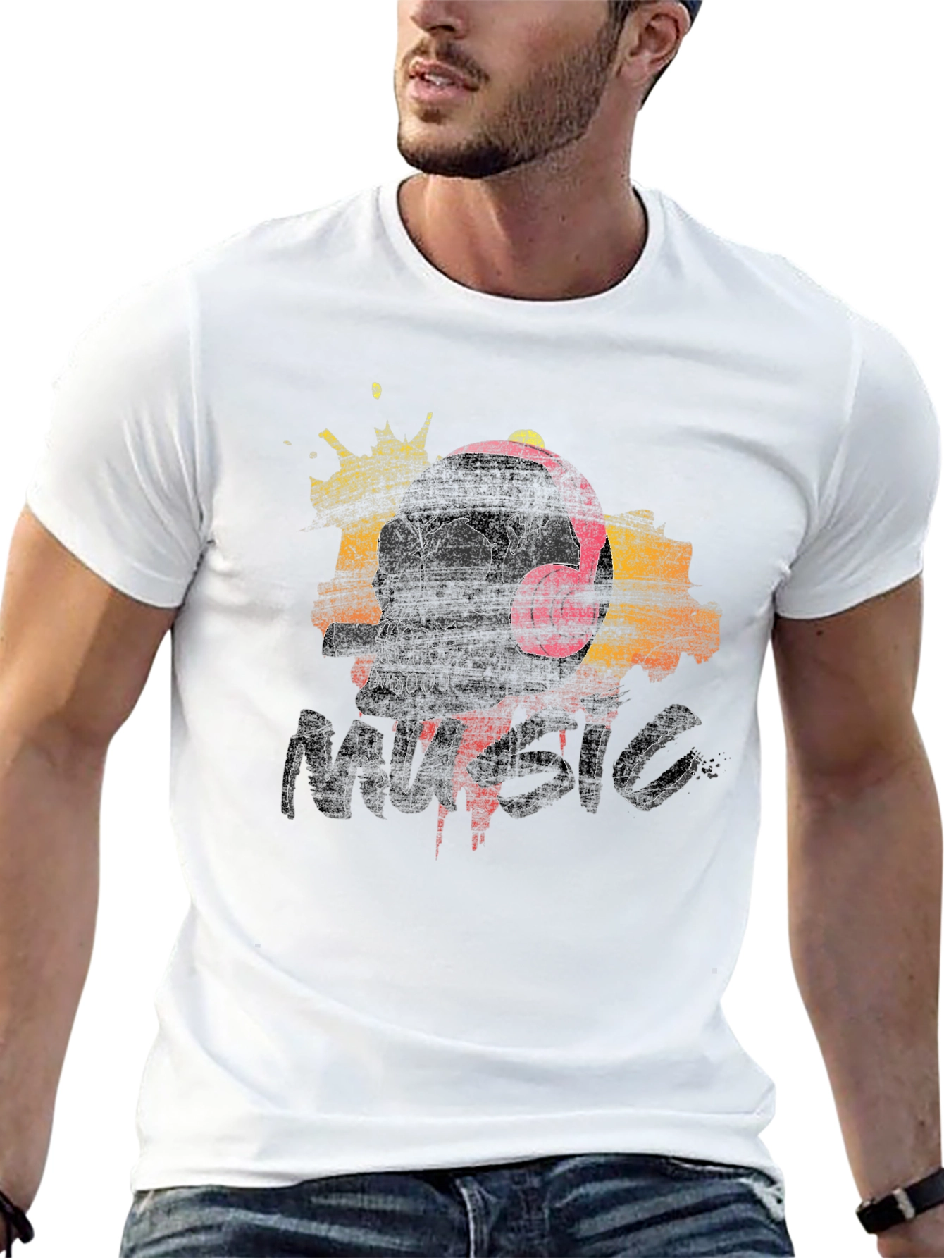 Skull Music T-Shirt - Graphic Print Tee