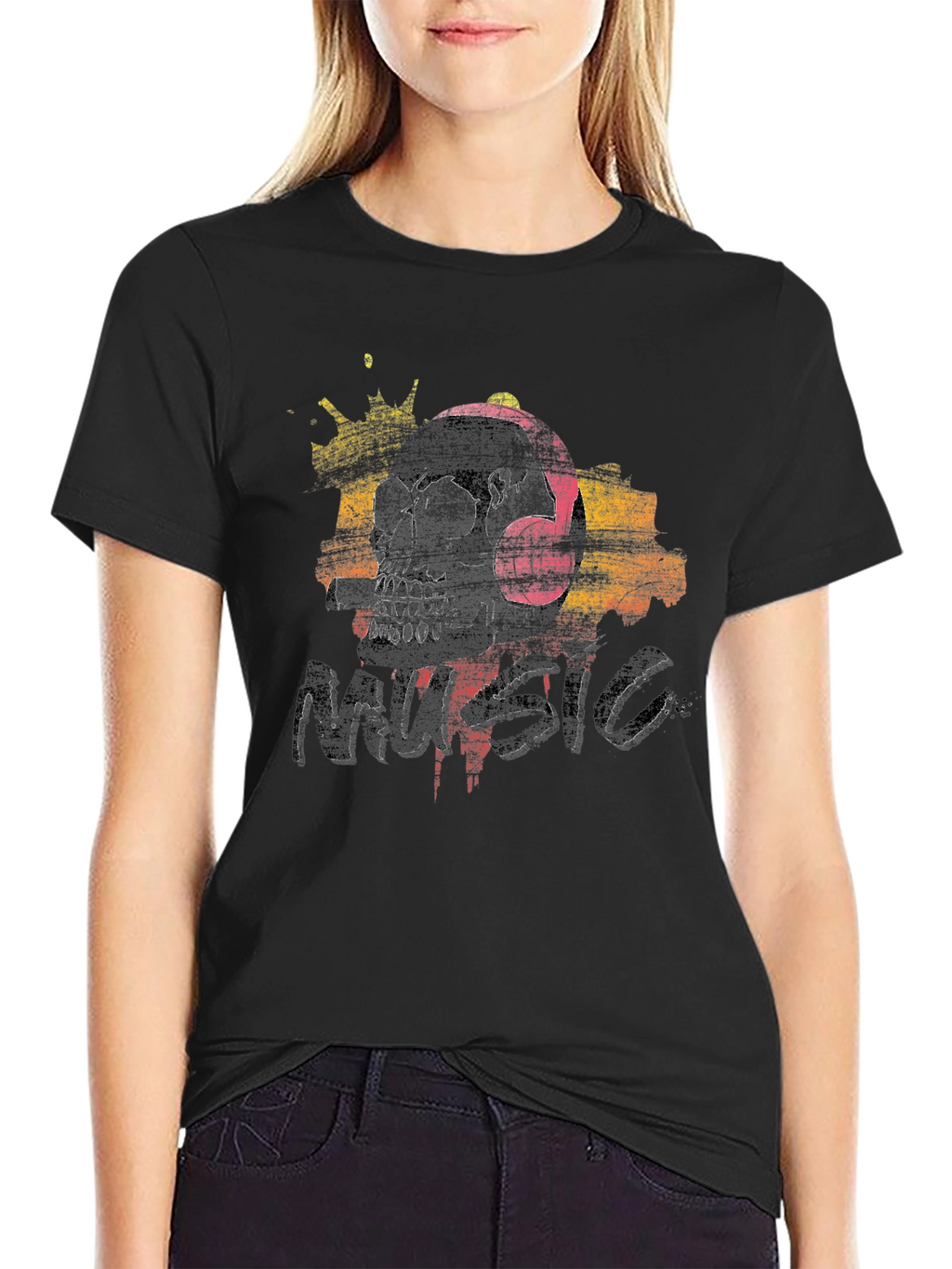 Skull Music T-Shirt - Graphic Print Tee