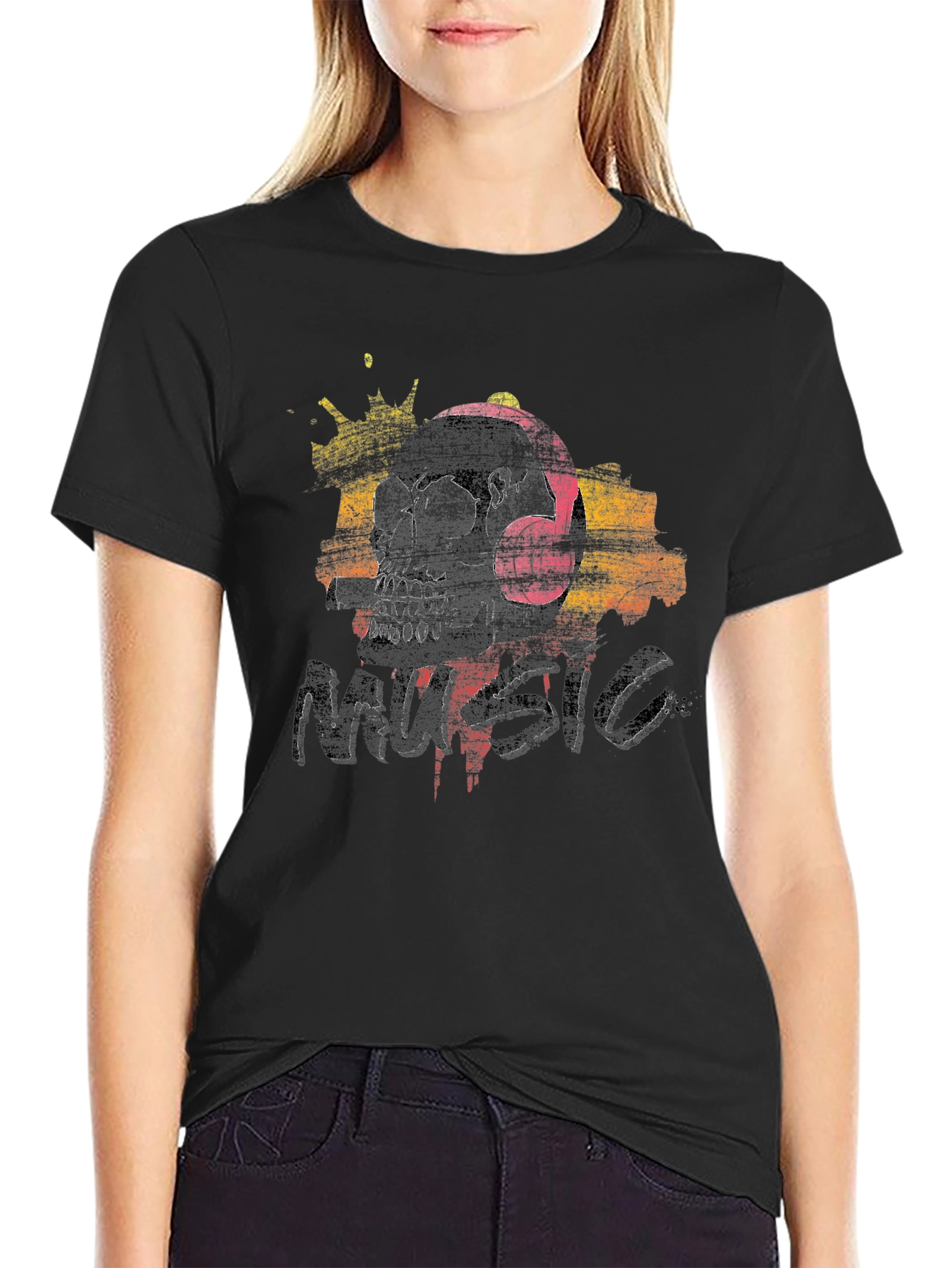 Skull Music T-Shirt - Graphic Print Tee