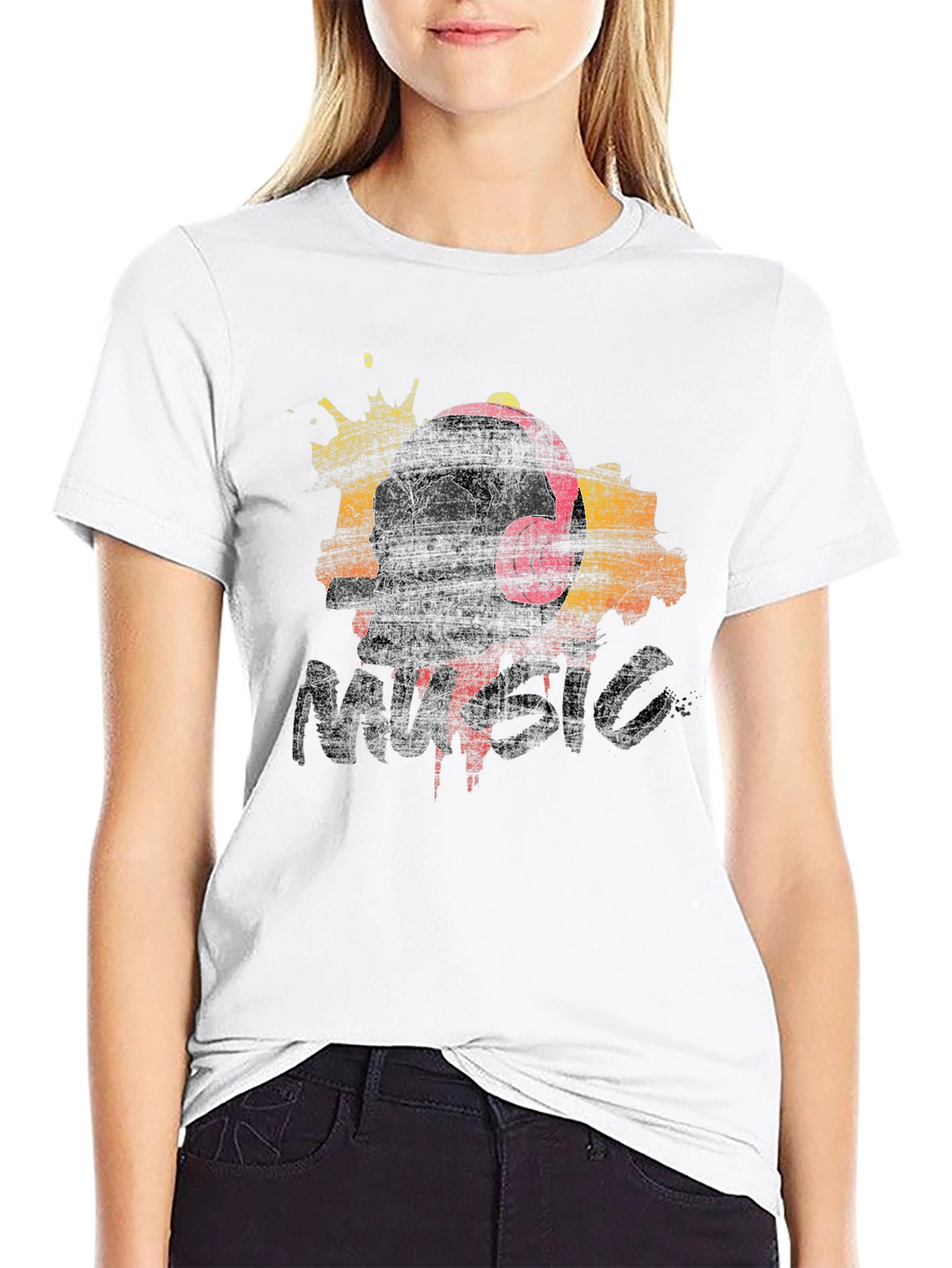 Skull Music T-Shirt - Graphic Print Tee