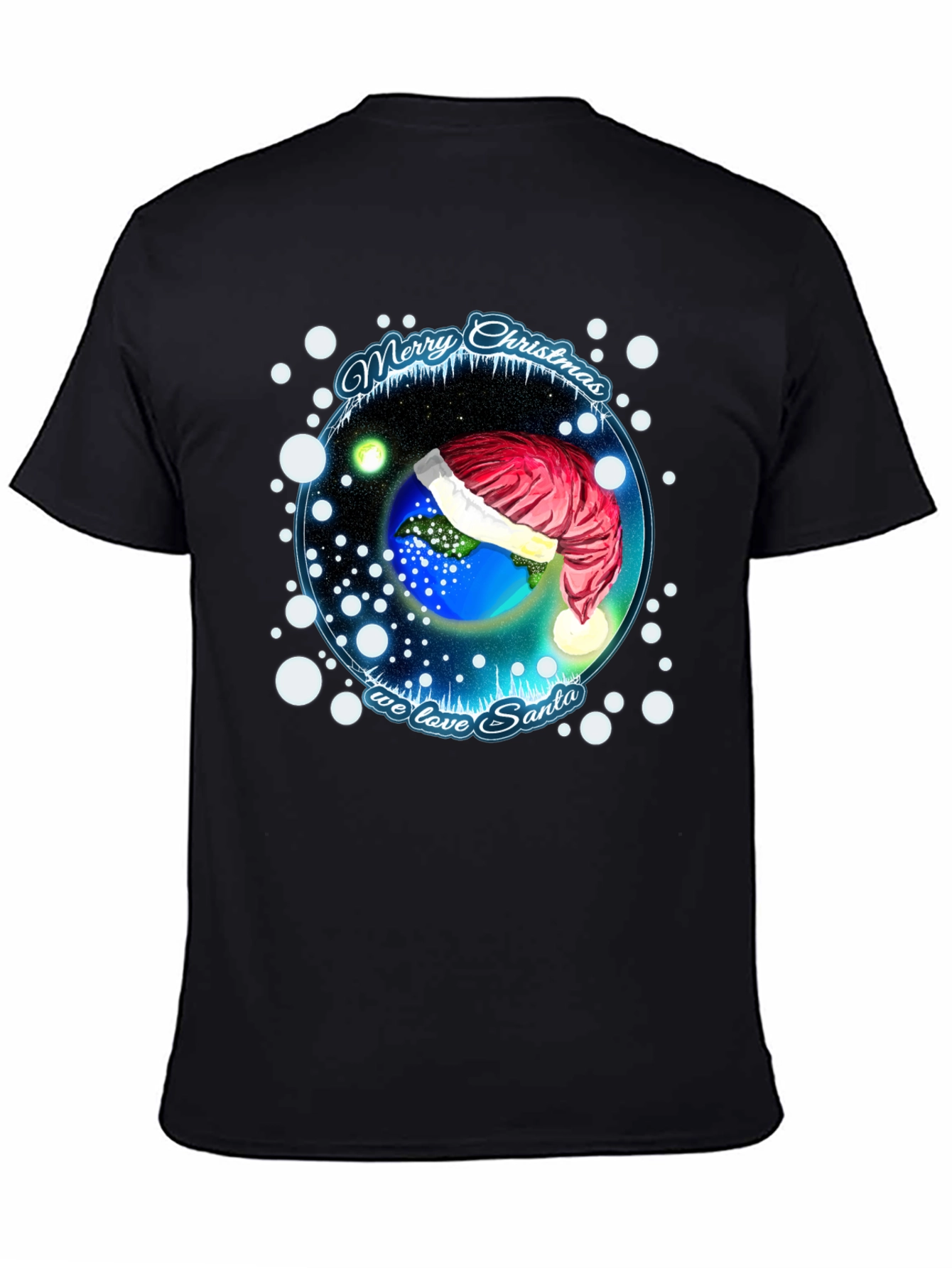 Festive Holiday Earth Santa Hat T-Shirt