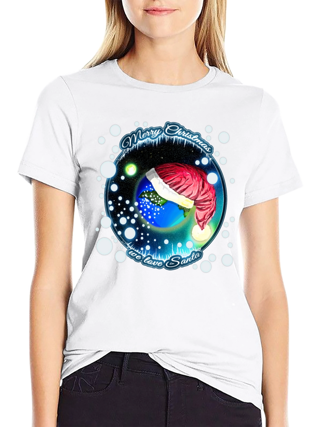 Festive Holiday Earth Santa Hat T-Shirt