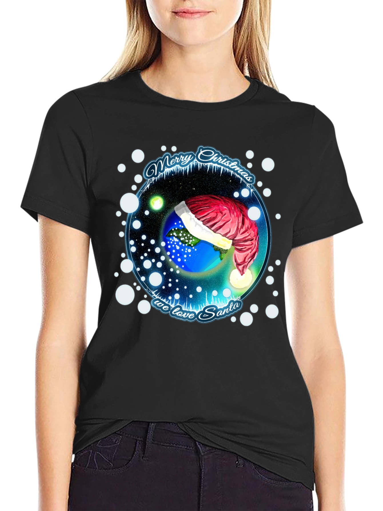 Festive Holiday Earth Santa Hat T-Shirt