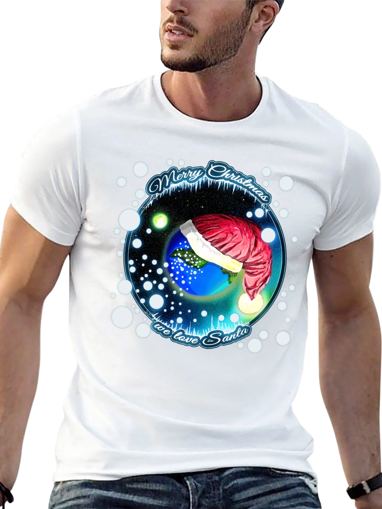 Festive Holiday Earth Santa Hat T-Shirt