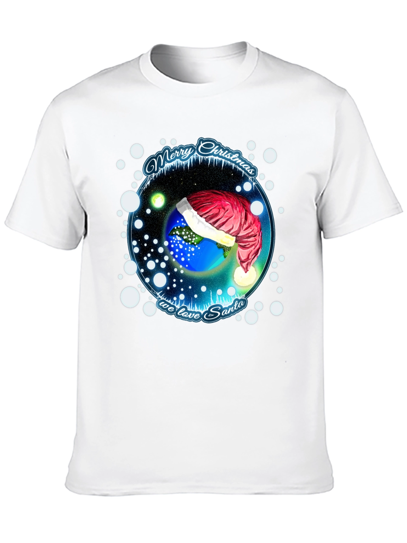 Festive Holiday Earth Santa Hat T-Shirt
