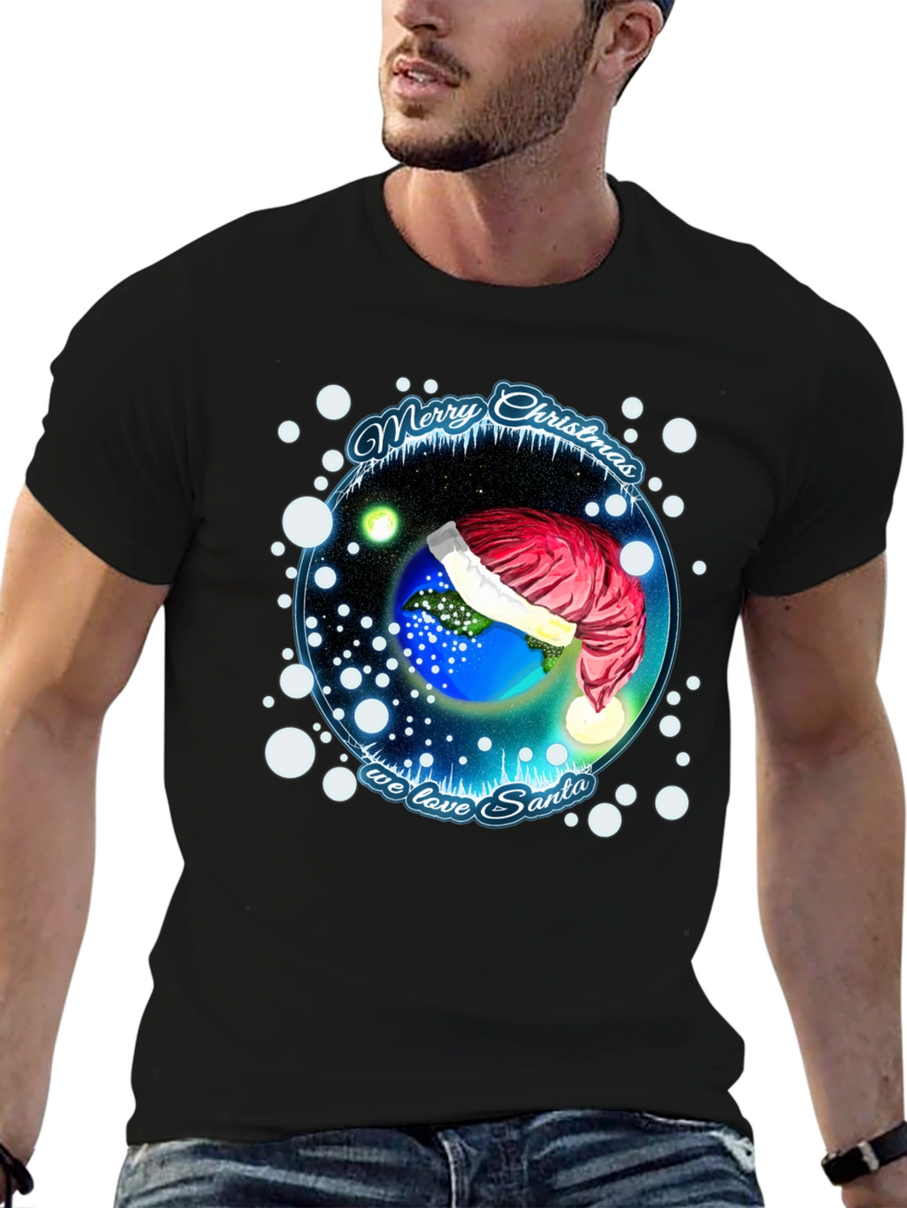 Festive Holiday Earth Santa Hat T-Shirt