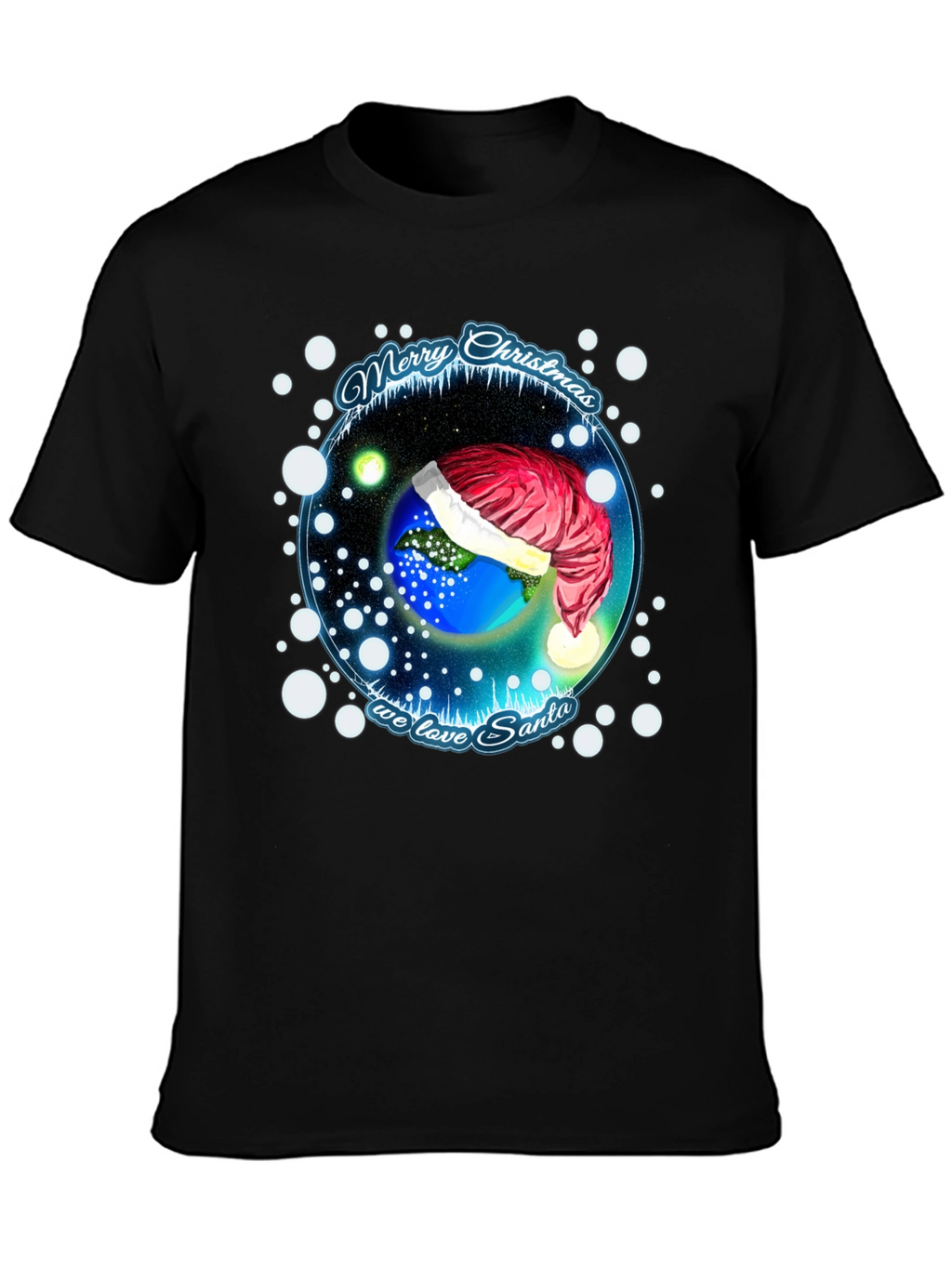 Festive Holiday Earth Santa Hat T-Shirt