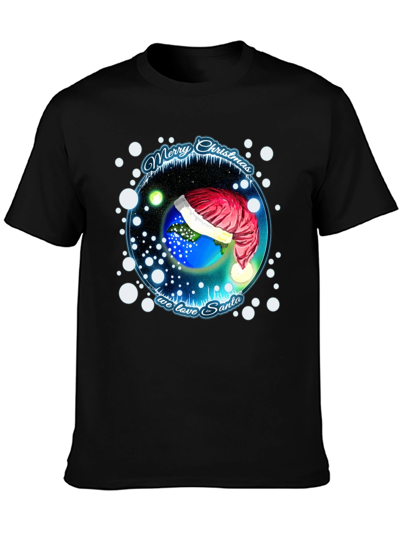 Festive Holiday Earth Santa Hat T-Shirt